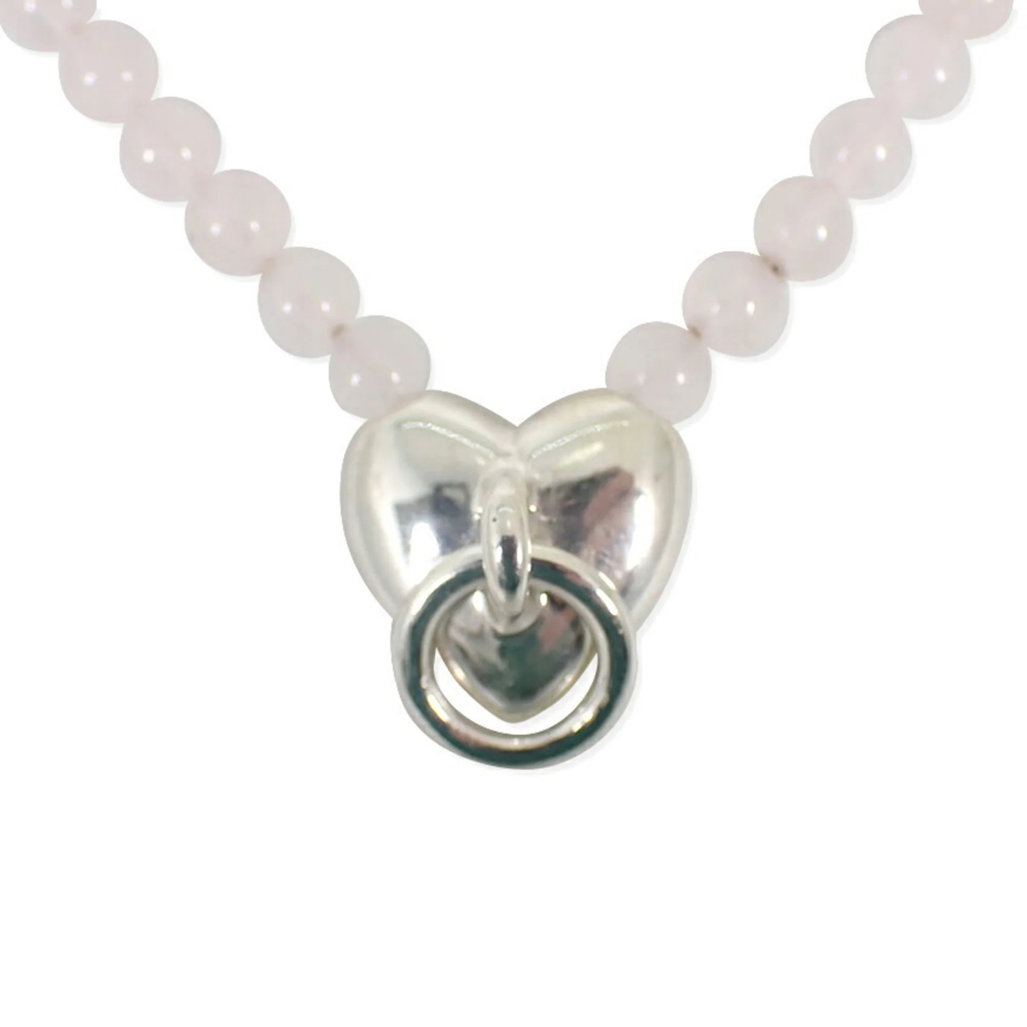Rose Quartz Door Knock Heart Pendant Quartz Watch Sterling Silver