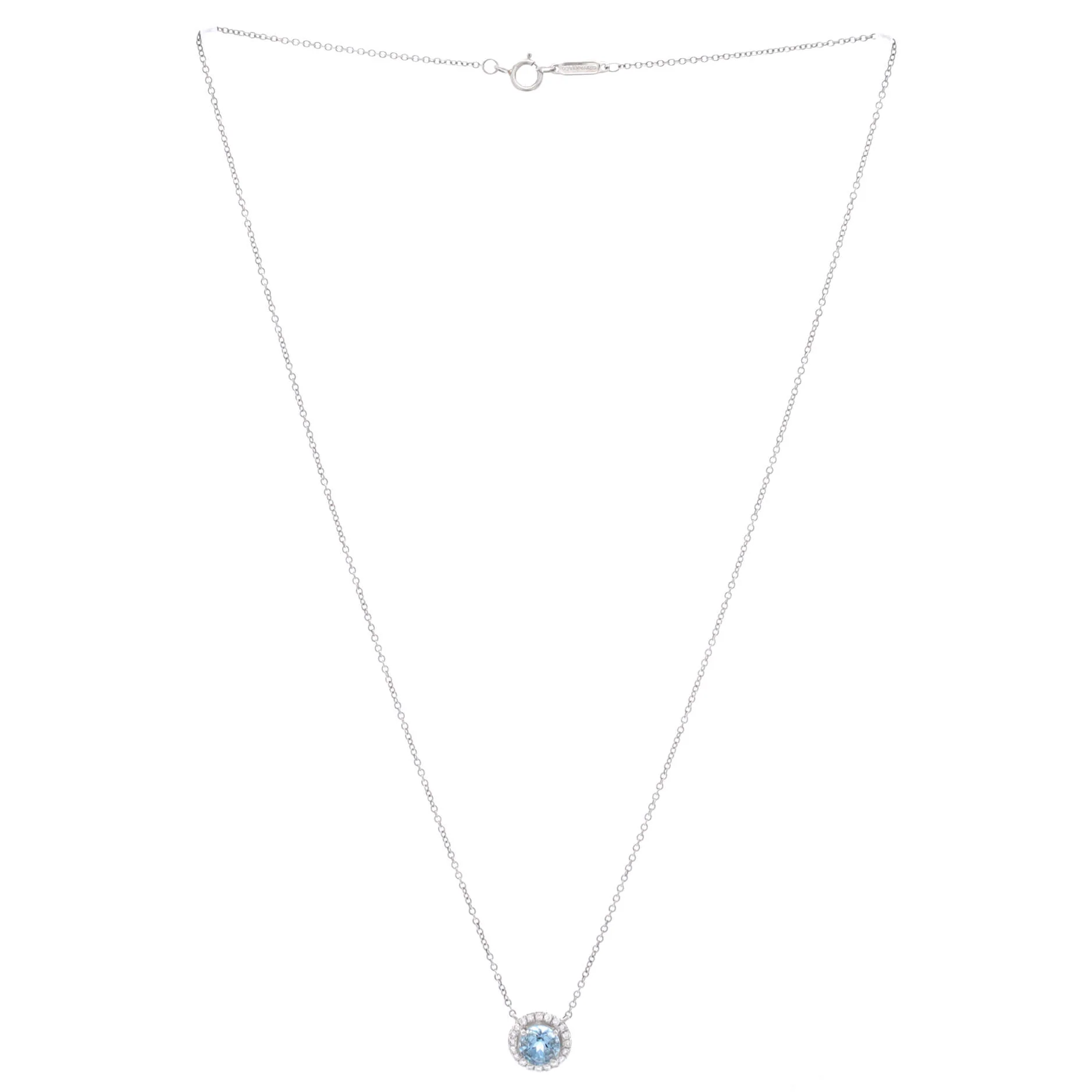 Soleste Round Pendant Necklace Platinum with Diamonds and Aquamarine - Image 3
