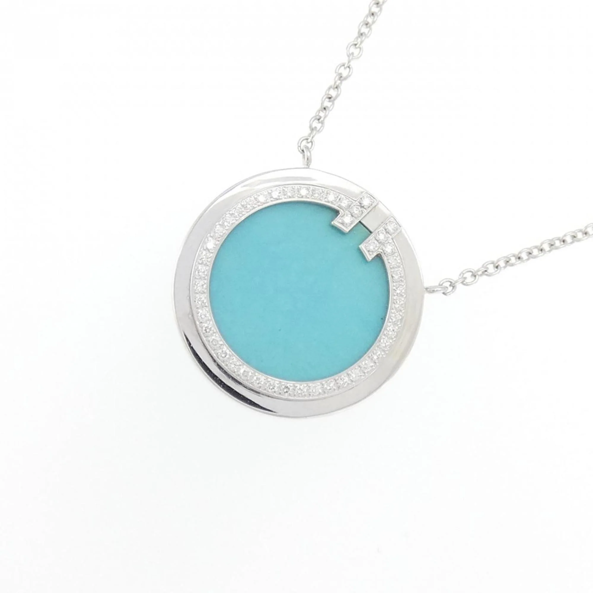 T Pendant Necklace with Diamond and Turquoise - Image 3