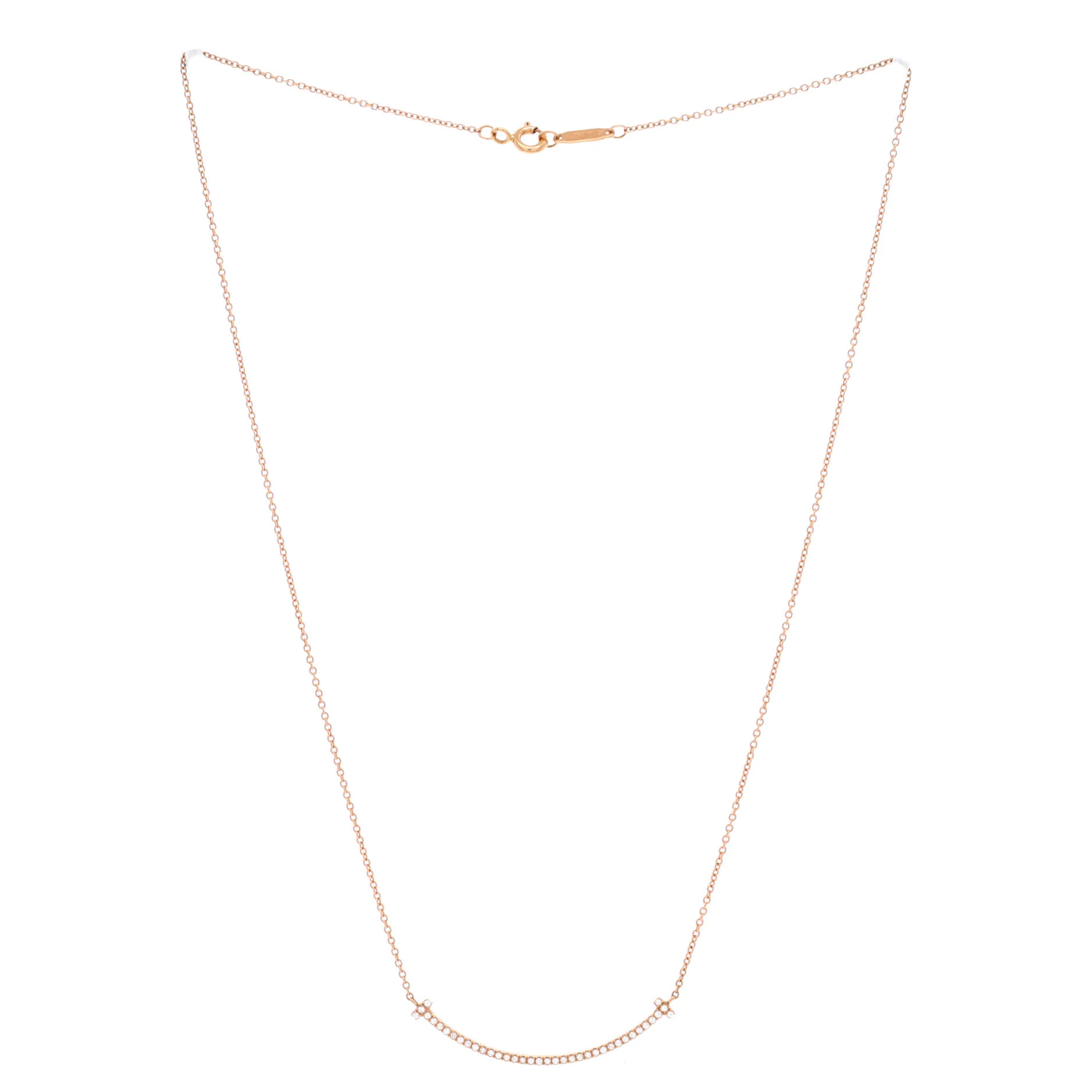 T Smile Pendant Necklace 18K Rose Gold with Diamonds Small - Image 2