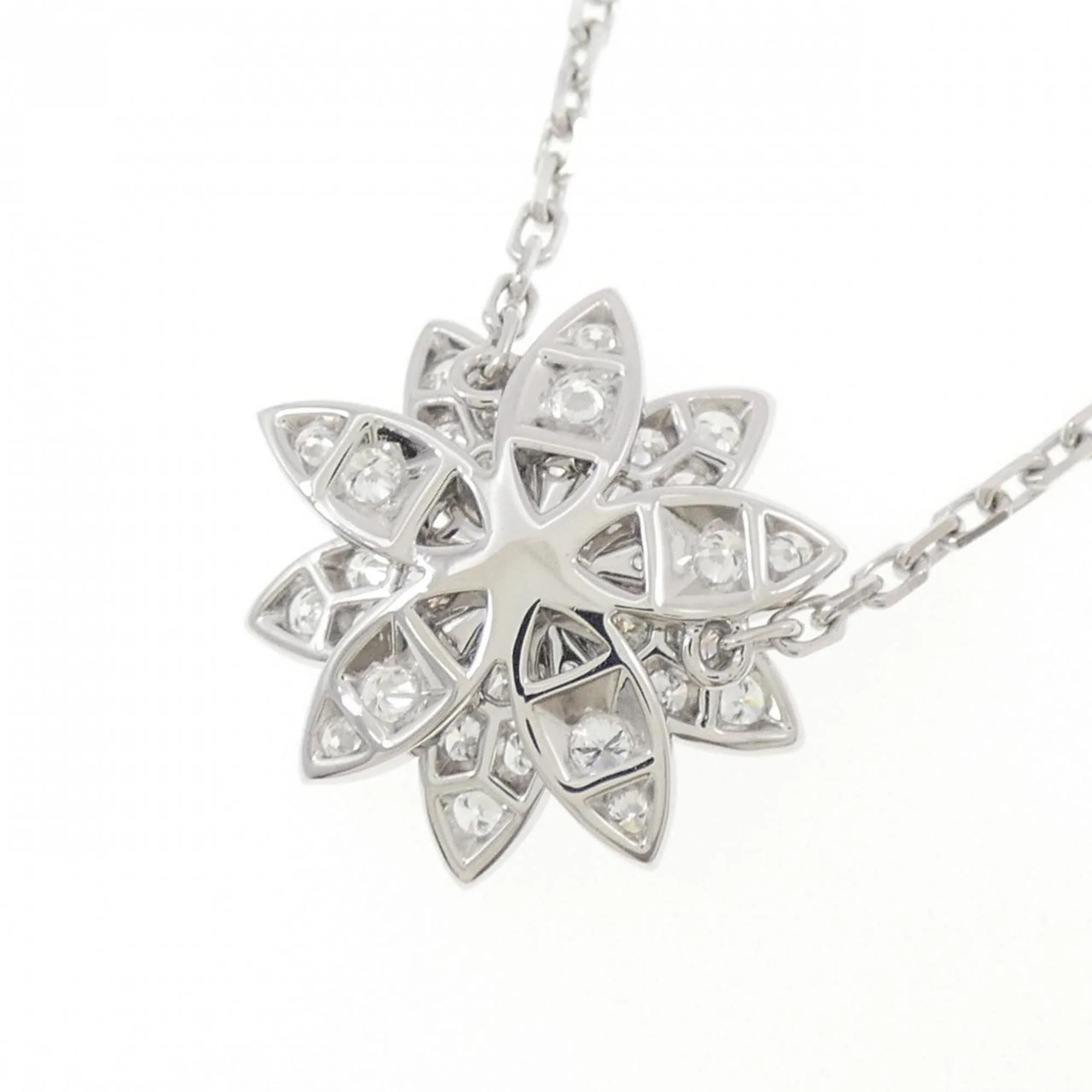 Lotus Pendant Necklace 18K White Gold Small with Diamond - Image 4