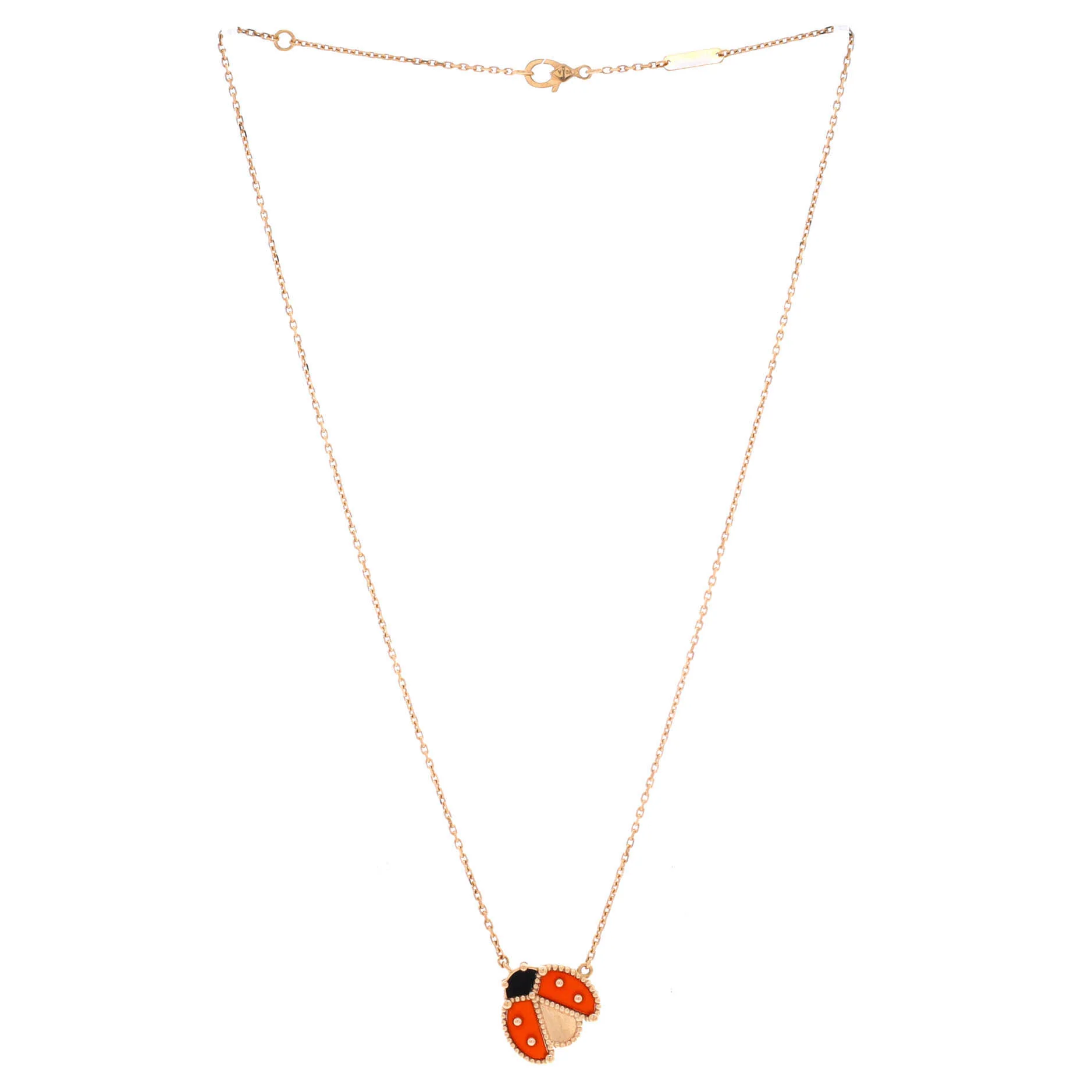 Lucky Spring Open Wings Ladybug Pendant Necklace 18K Rose Gold with Carnelian and Onyx - Image 3