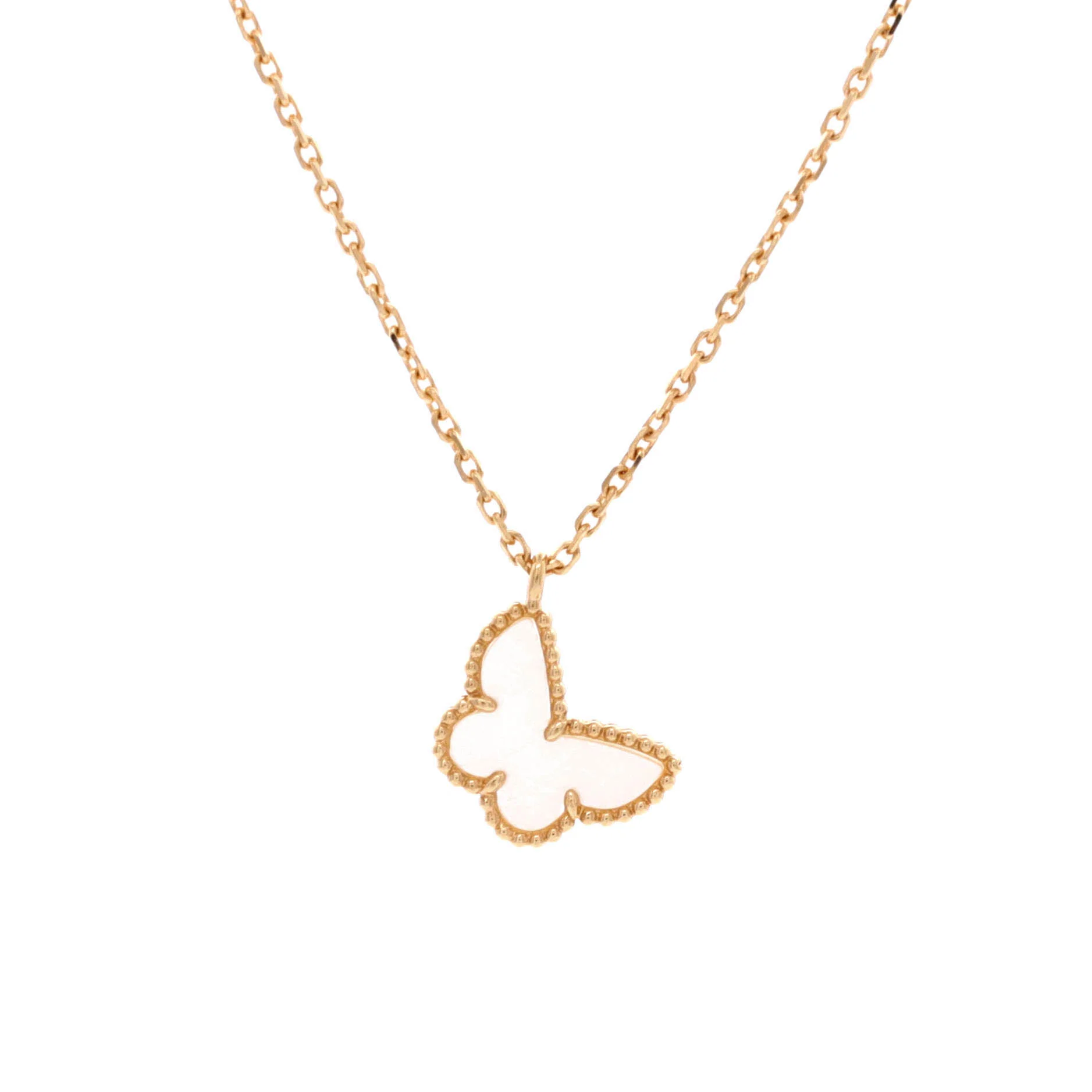 Sweet Alhambra Butterfly Pendant Necklace 18K Yellow Gold and Mother of Pearl