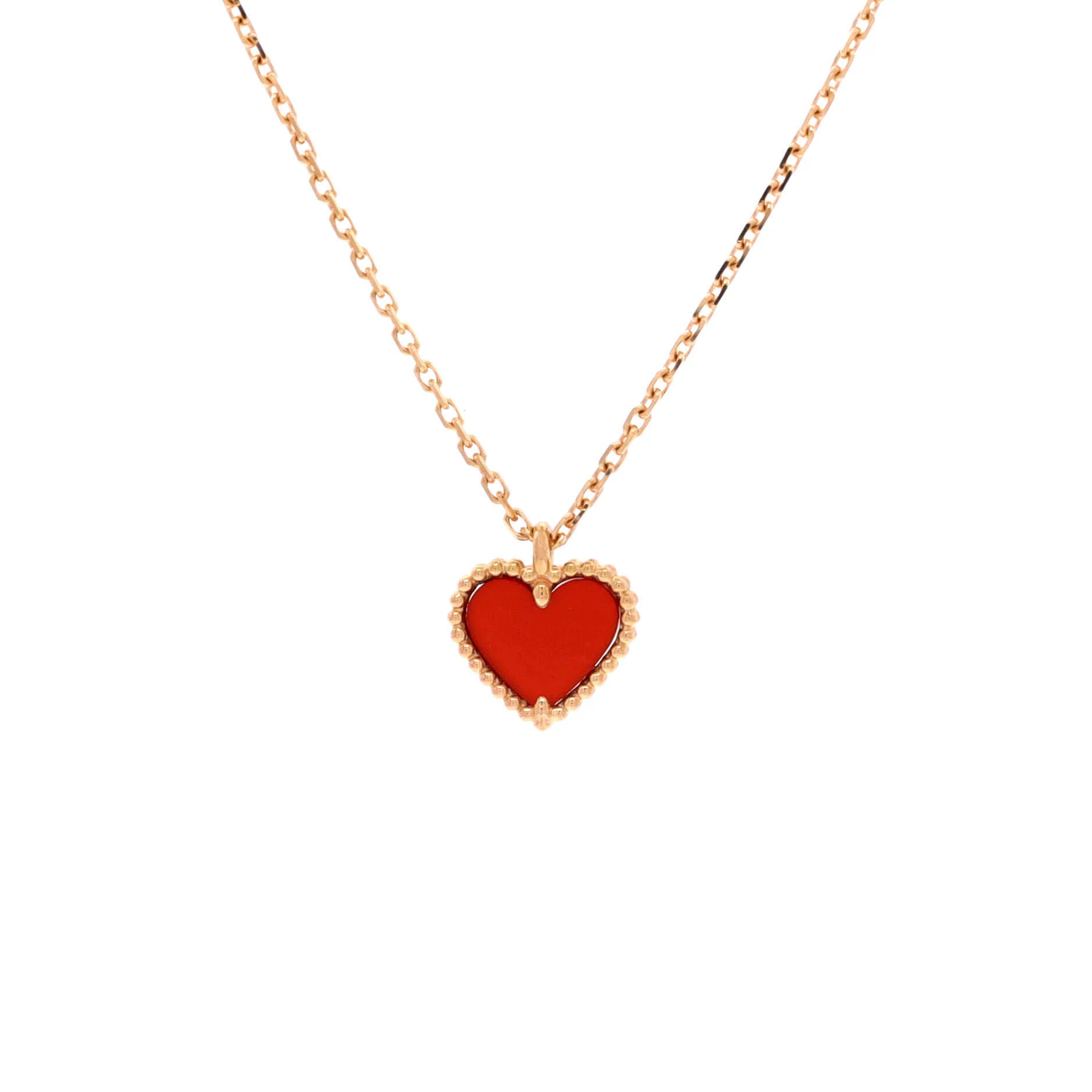 Sweet Alhambra Heart Pendant Necklace 18K Rose Gold and Carnelian