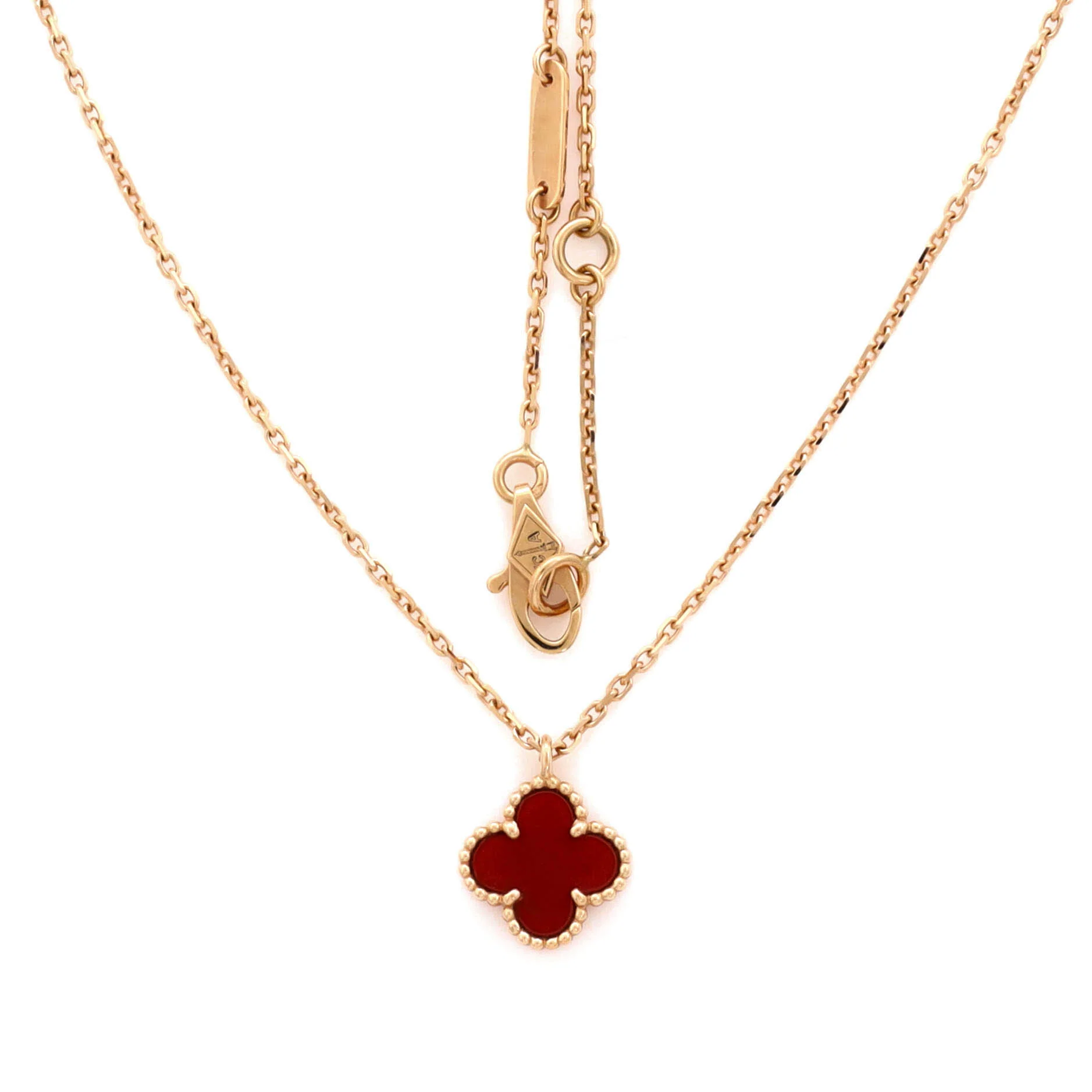 Sweet Alhambra Pendant Necklace 18K Rose Gold and Carnelian - Image 2