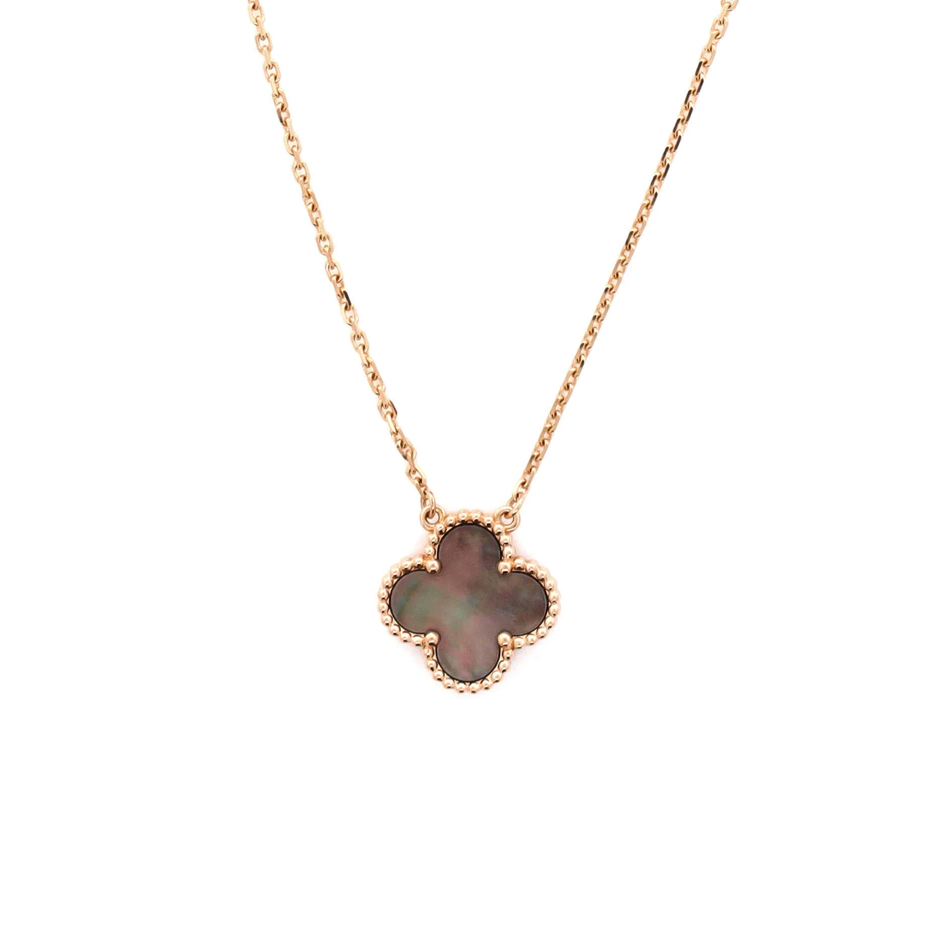 Vintage Alhambra Pendant Necklace 18K Rose Gold and Grey Mother of Pearl