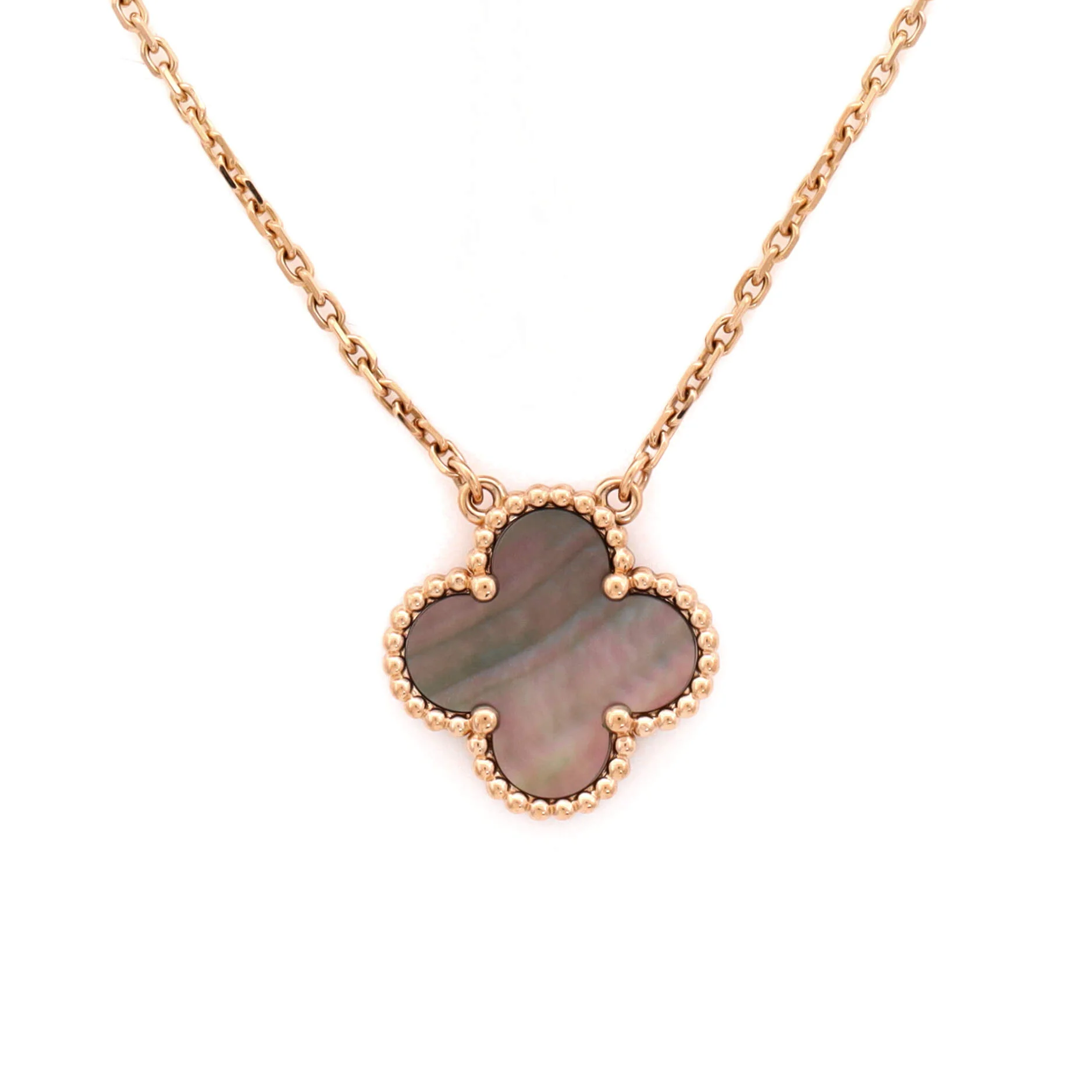 Vintage Alhambra Pendant Necklace 18K Rose Gold and Grey Mother of Pearl - Image 4