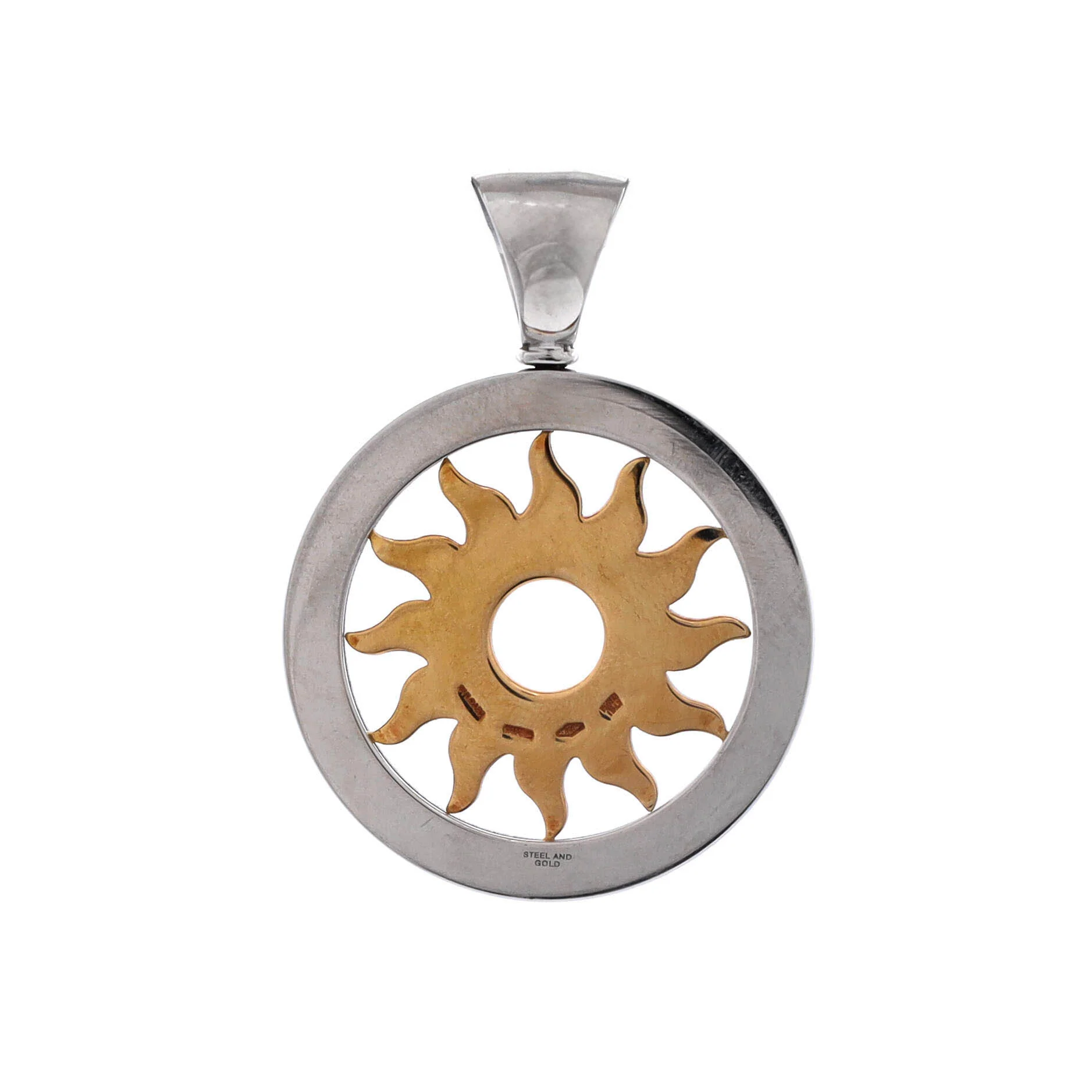 Tondo Sun Pendant Pendant & Charms 18K Yellow Gold and Stainless Steel with Diamonds - Image 3
