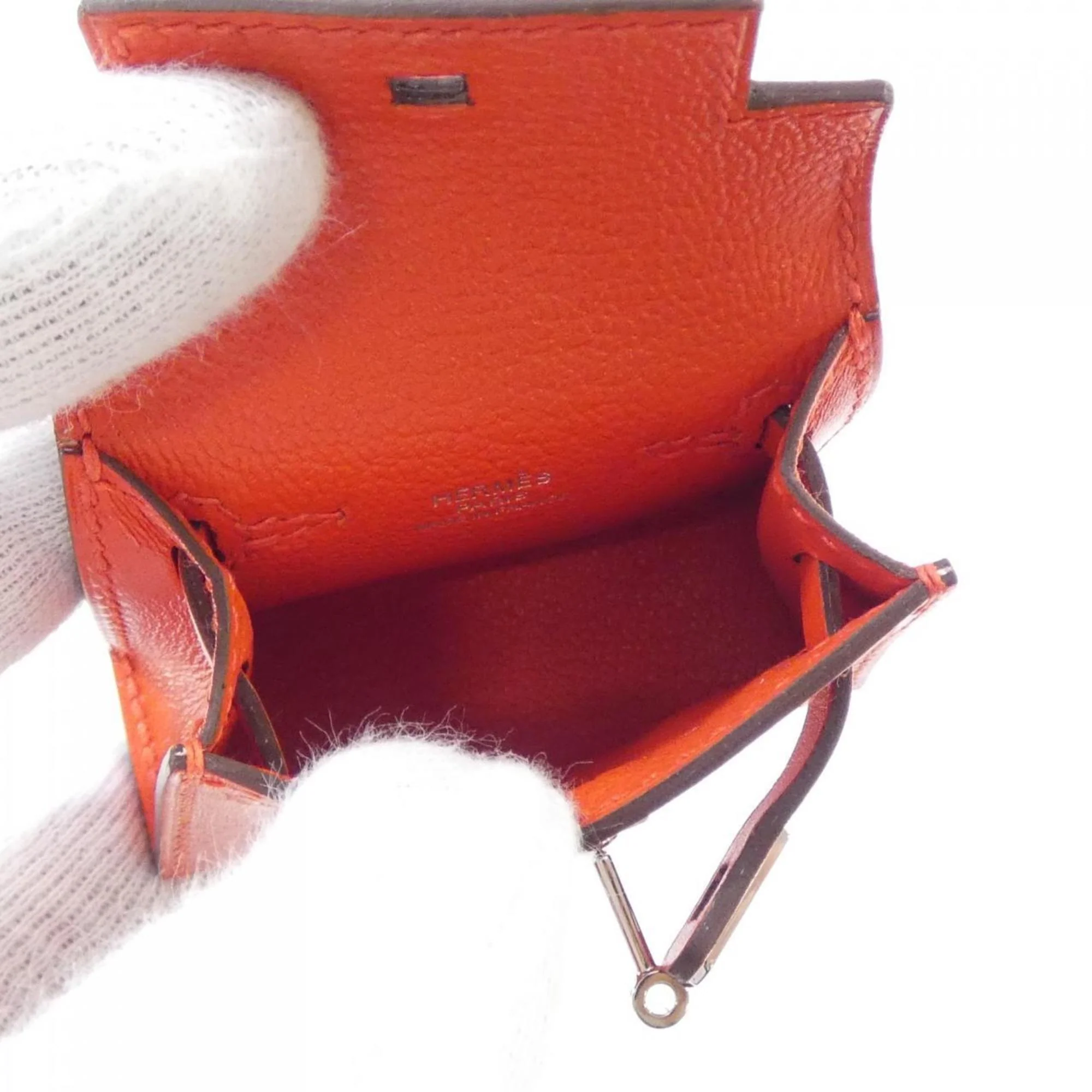 Kelly Twilly Charm Silk and Tadelakt Leather Mini Capucine Silver Handbag Charm - Image 6