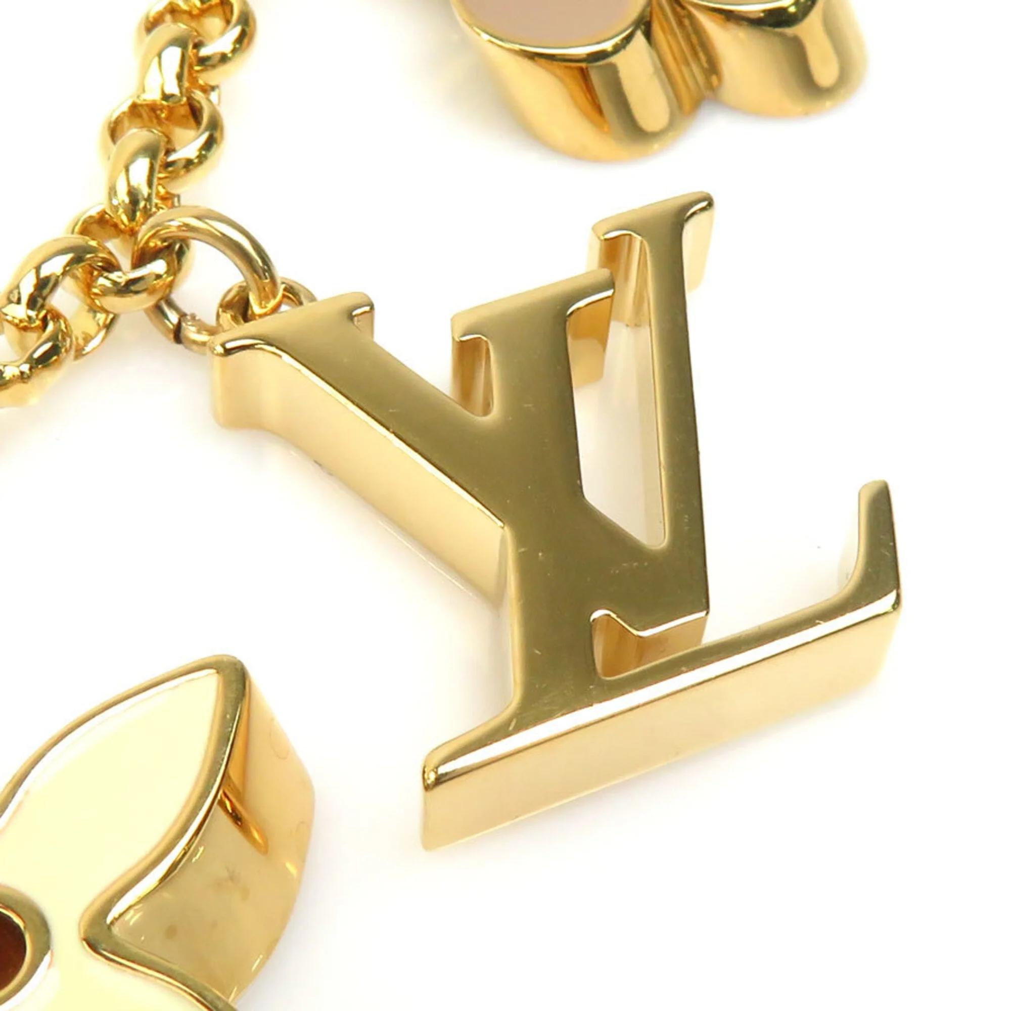 Fleur de Monogram Charm Enamel and Metal Beige Gold Off-White Handbag Charm - Image 4
