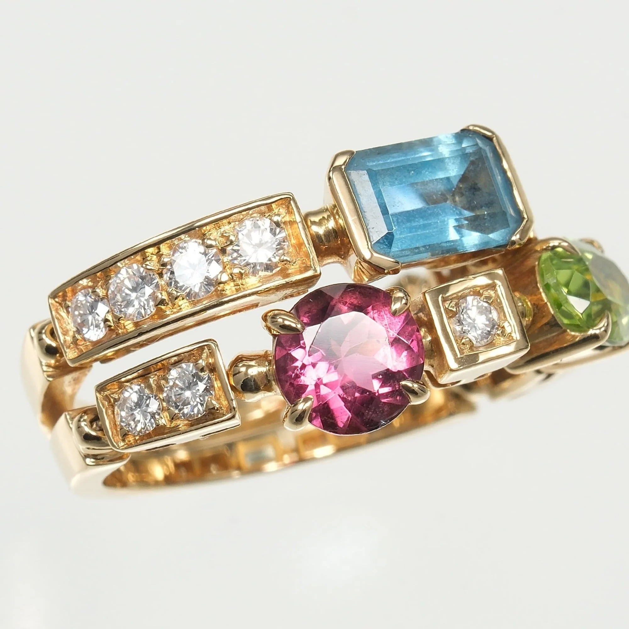 Allegra Ring 18K Yellow Gold with Diamond Peridot Topaz Tourmaline - Image 5