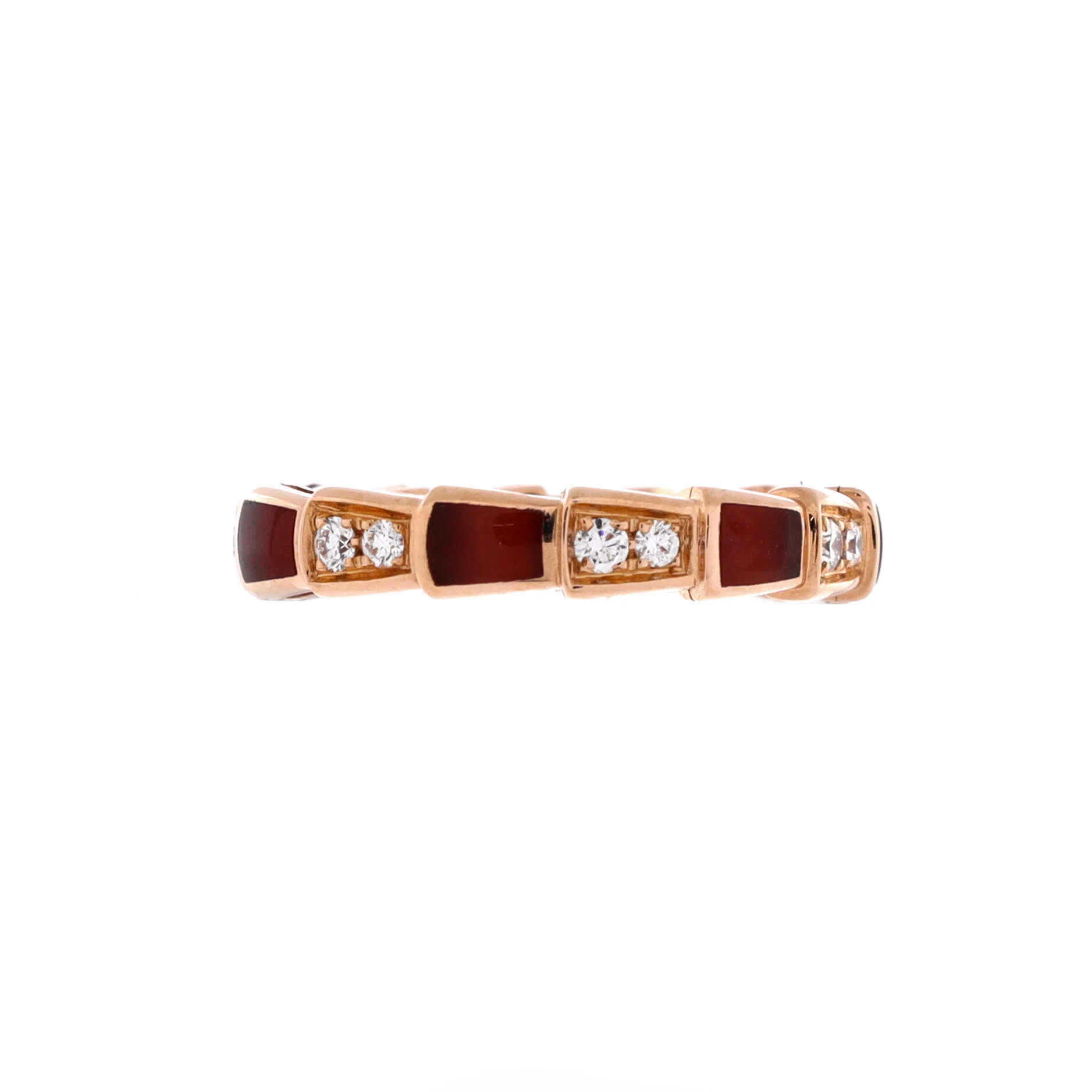 Serpenti Viper Ring 18k Rose Gold and Carnelian with Half Pave Diamonds