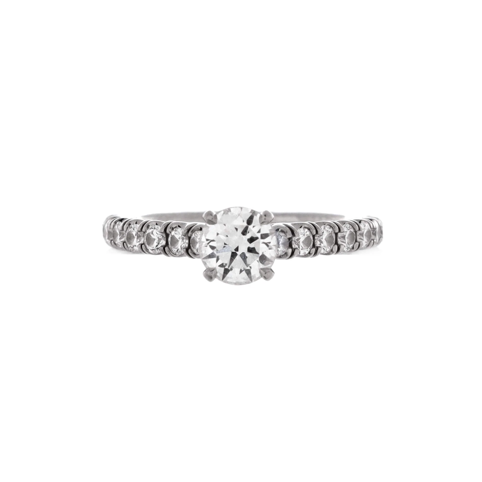 Etincelle de Cartier Solitaire Ring Platinum with RBC Diamond and Pave Diamonds E/VVS1 0.50CT