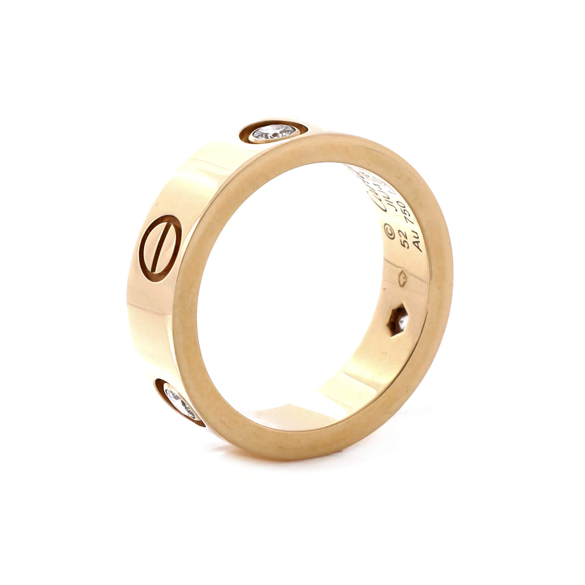 Love 3 Diamonds Band Ring 18K Yellow Gold with Diamonds - Image 3