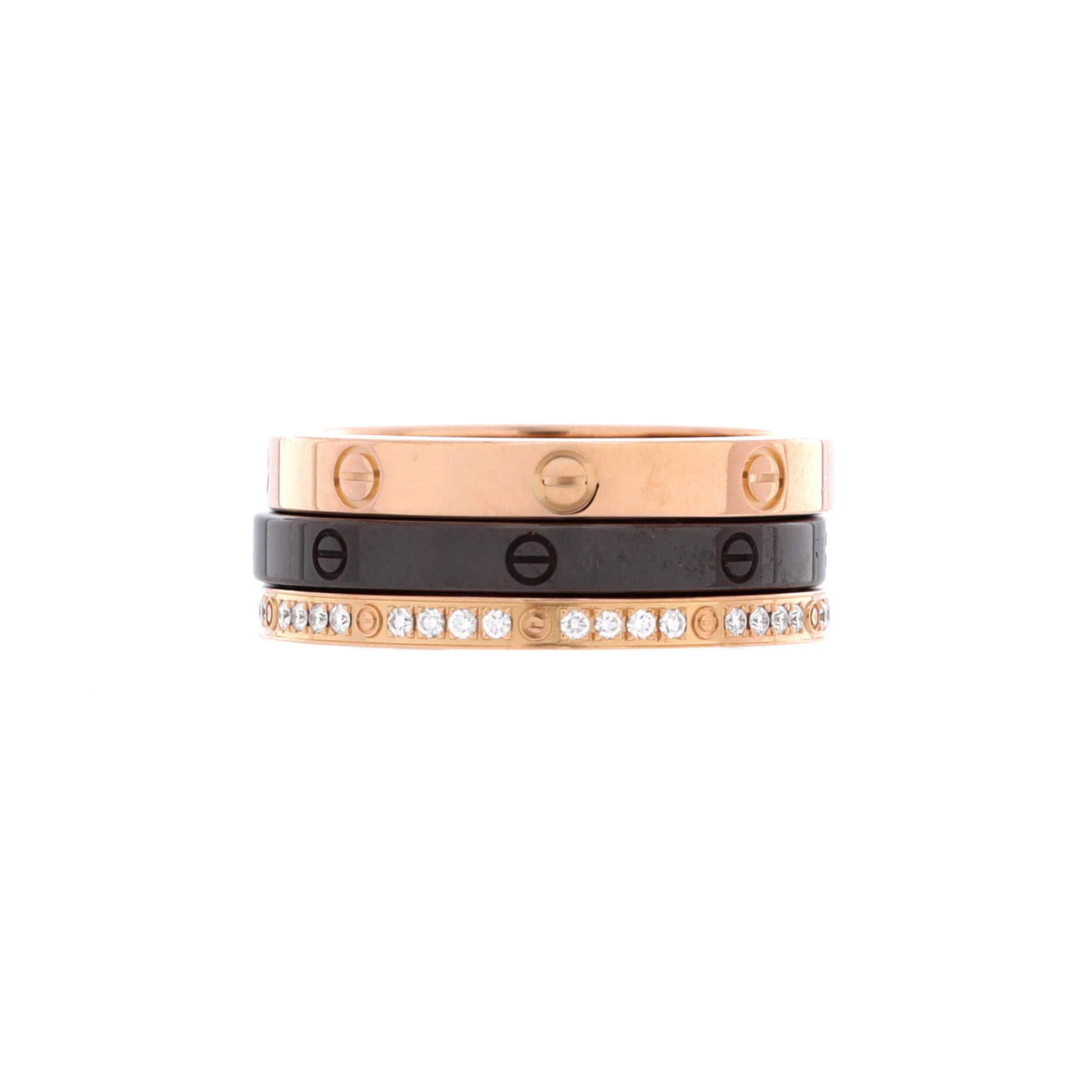 Love Band 3 Ring Set 18K Rose Gold, Diamonds and Ceramic