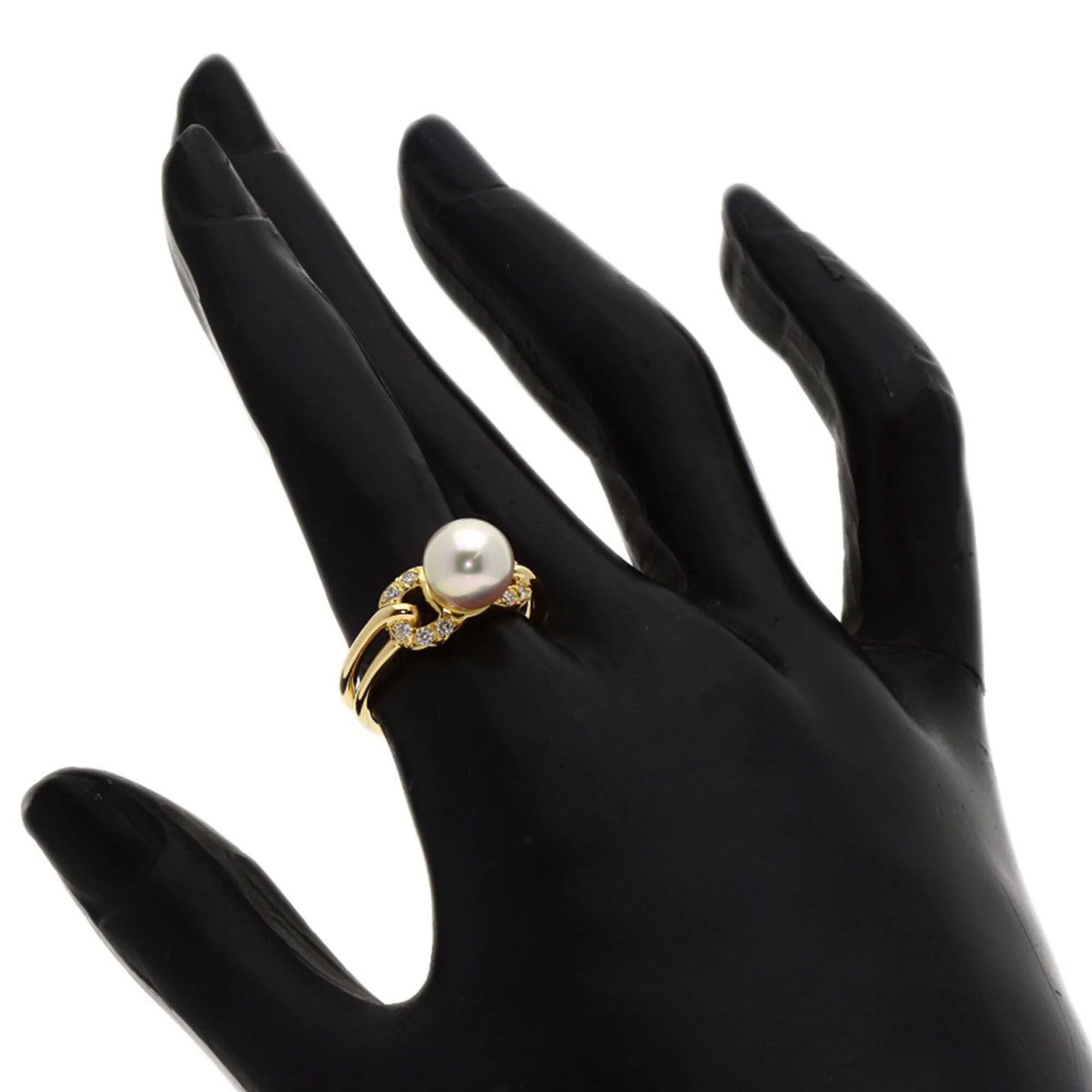 Band Ring 18K Yellow Gold with Diamond and Pearl - Image 6