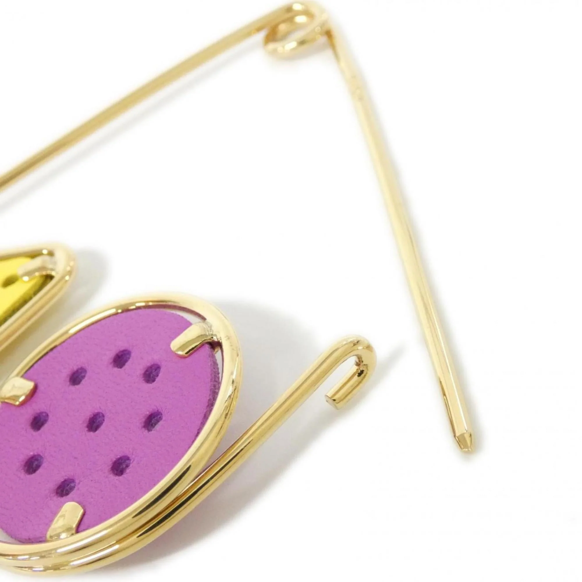 Small Double Meccano Pin Handbag Charm Leather Gold Pink Yellow Ring - Image 3