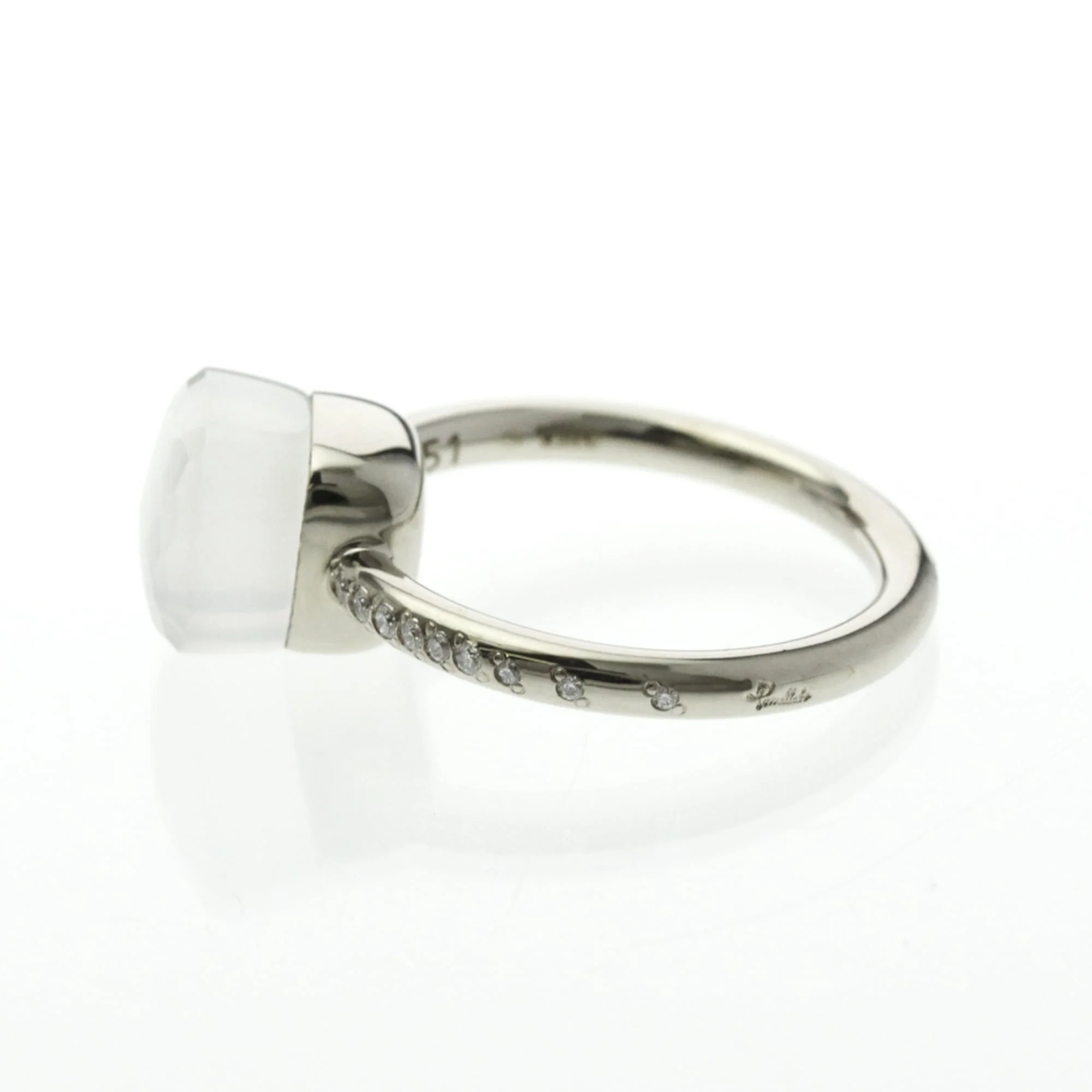 Nude Petite Milky Quartz and Diamond Ring 18K White Gold US 5 3/4 (JP 11) Watch - Image 2