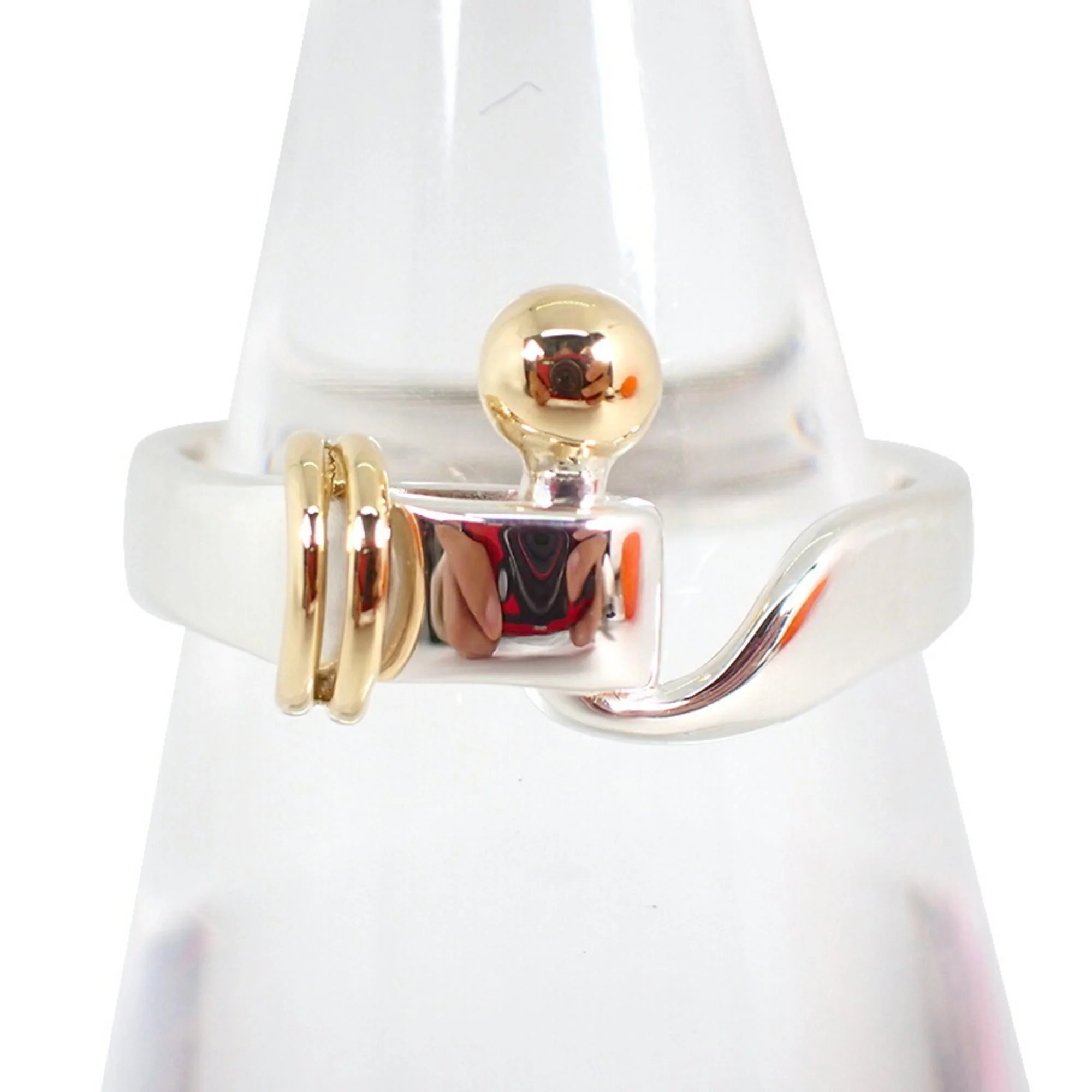 Hook and Eye Ring Sterling Silver and 18K Yellow Gold
