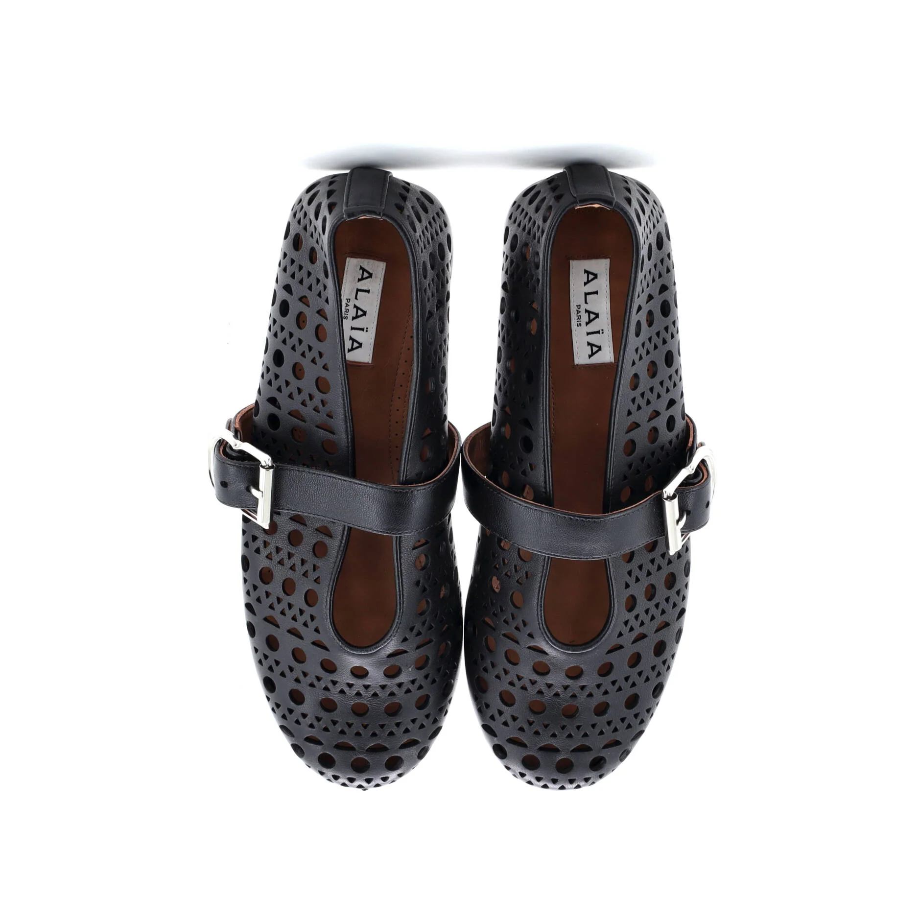 Women's Buckle Ballerina Flats Laser Cut Leather - Image 2