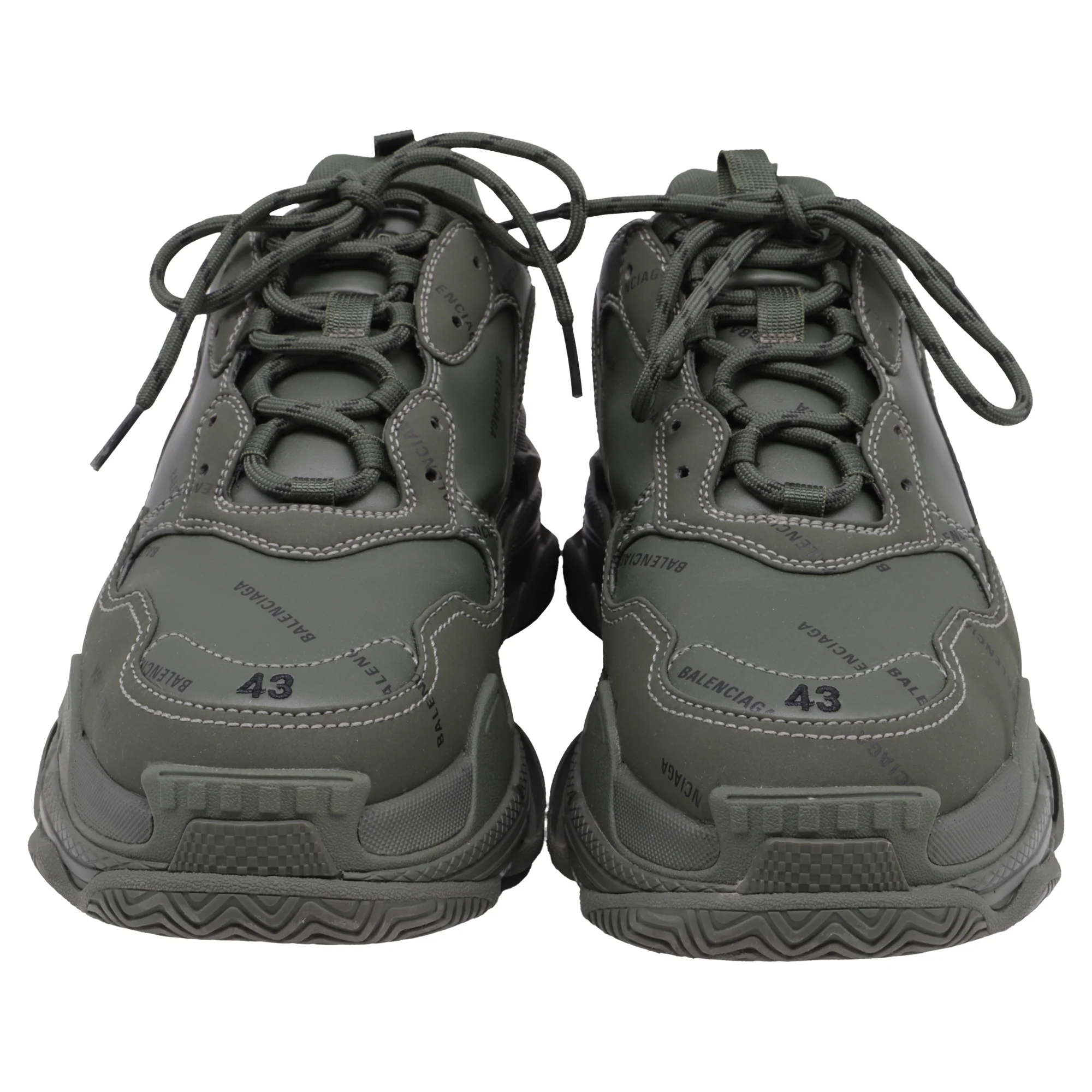 Men's Balenciaga Triple S All Over Logo Sneakers in Khaki Faux Leather - Image 2