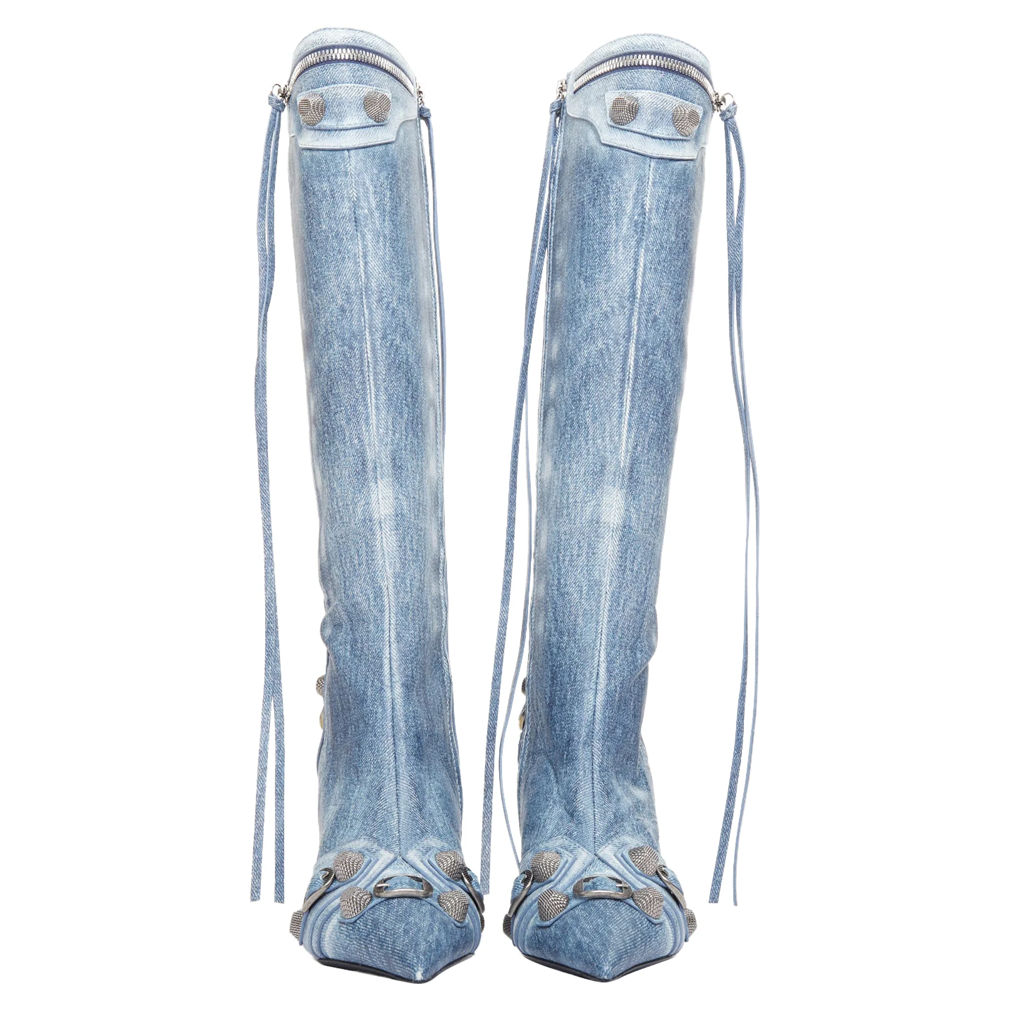 Women's Balenciaga Cagole Denim Moto Tall Boots - Image 3