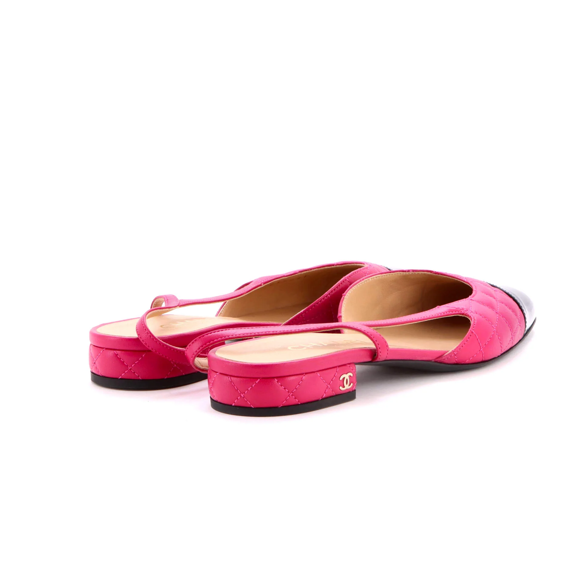 Women's Cap Toe CC Slingback Flats Quilted Leather with Patent - Image 3