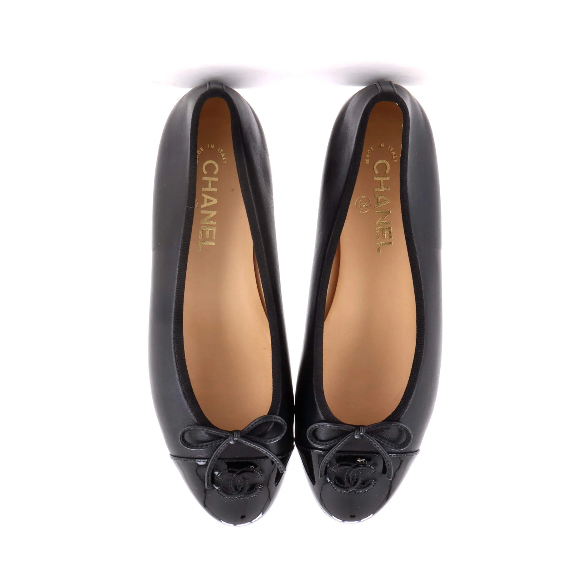 Women's CC Cap Toe Bow Ballerina Flats Leather and Patent - Image 2
