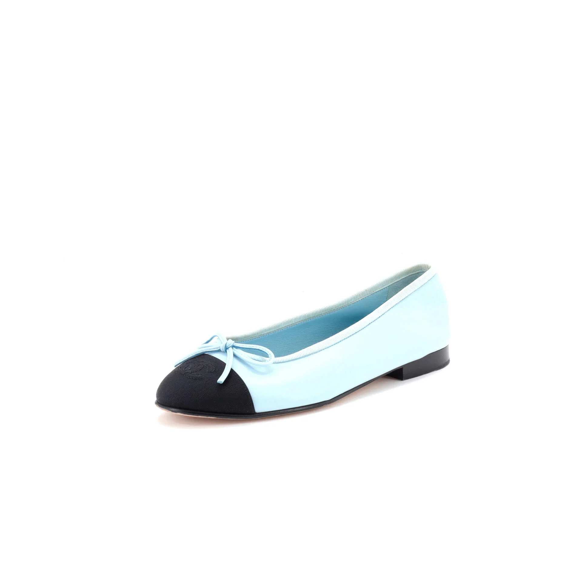 Women's CC Cap Toe Bow Ballerina Flats Leather with Grosgrain