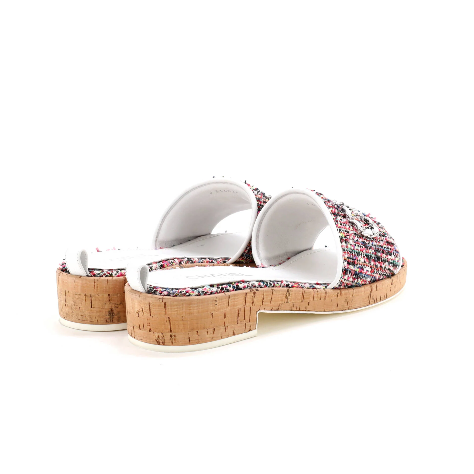 Women's Chain CHA-NEL Mule Sandals Tweed and Cork - Image 3