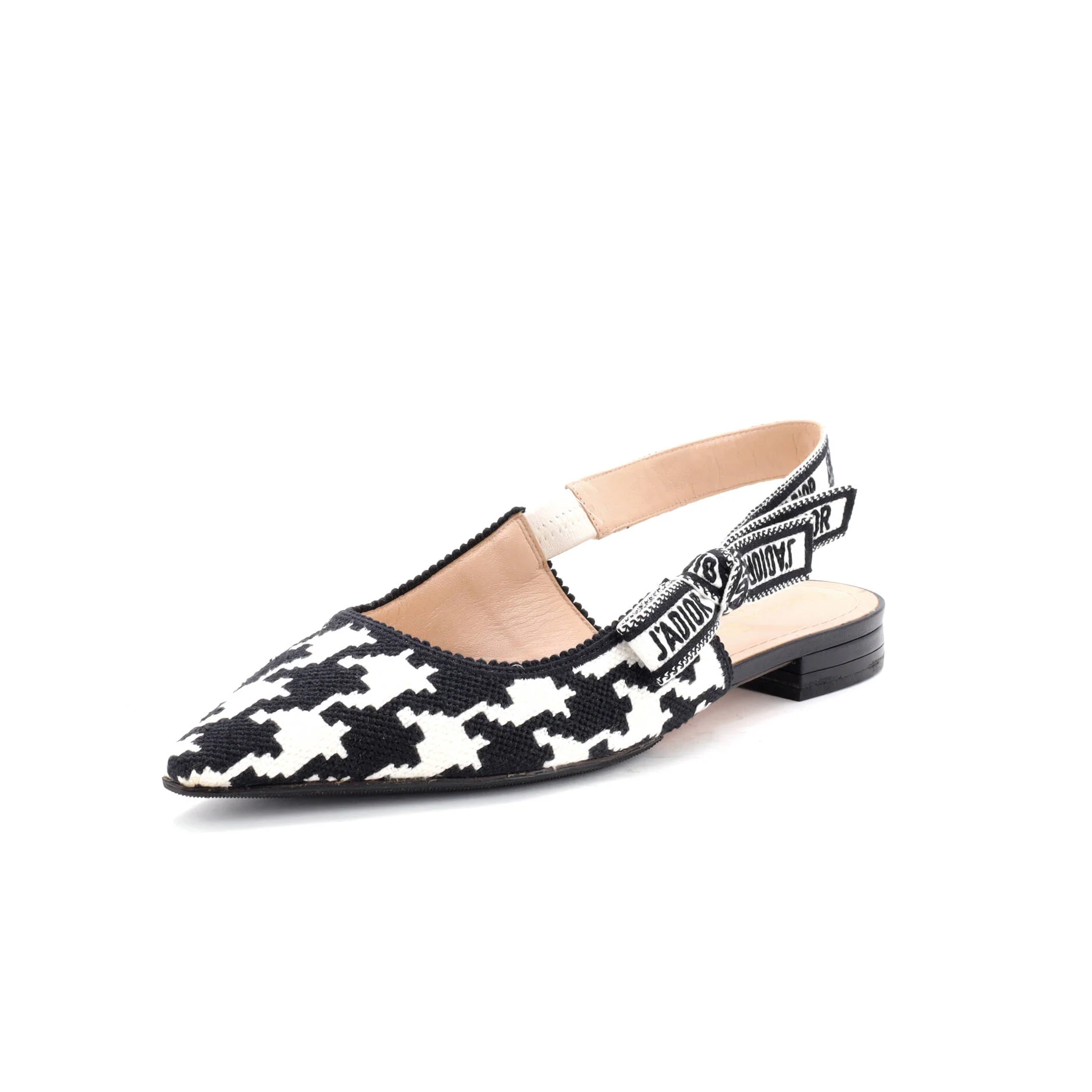 Women's J'adior Slingback Flats Houndstooth Embroidered Cotton