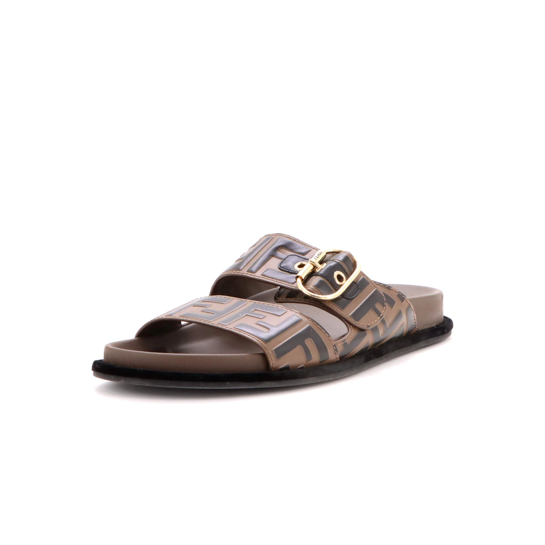 Women's Buckle Strap Slide Sandals Zucca Embossed Leather
