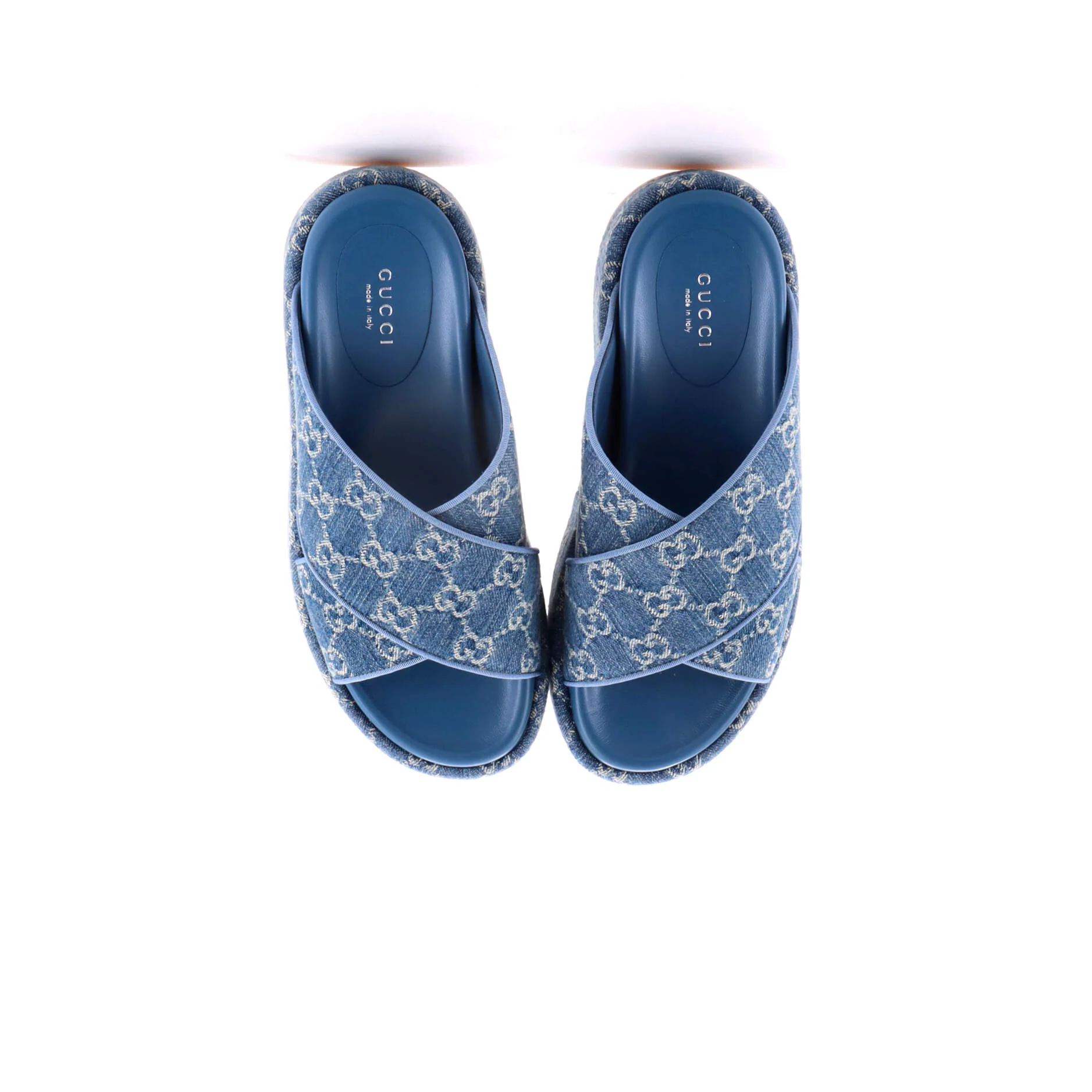 Women's Criss Cross Platform Slide Sandals GG Denim - Image 2