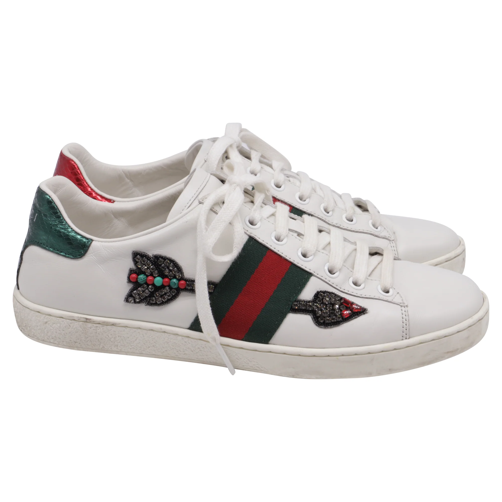 Women's Gucci Ace Arrow-Embroidered Sneakers in White Leather