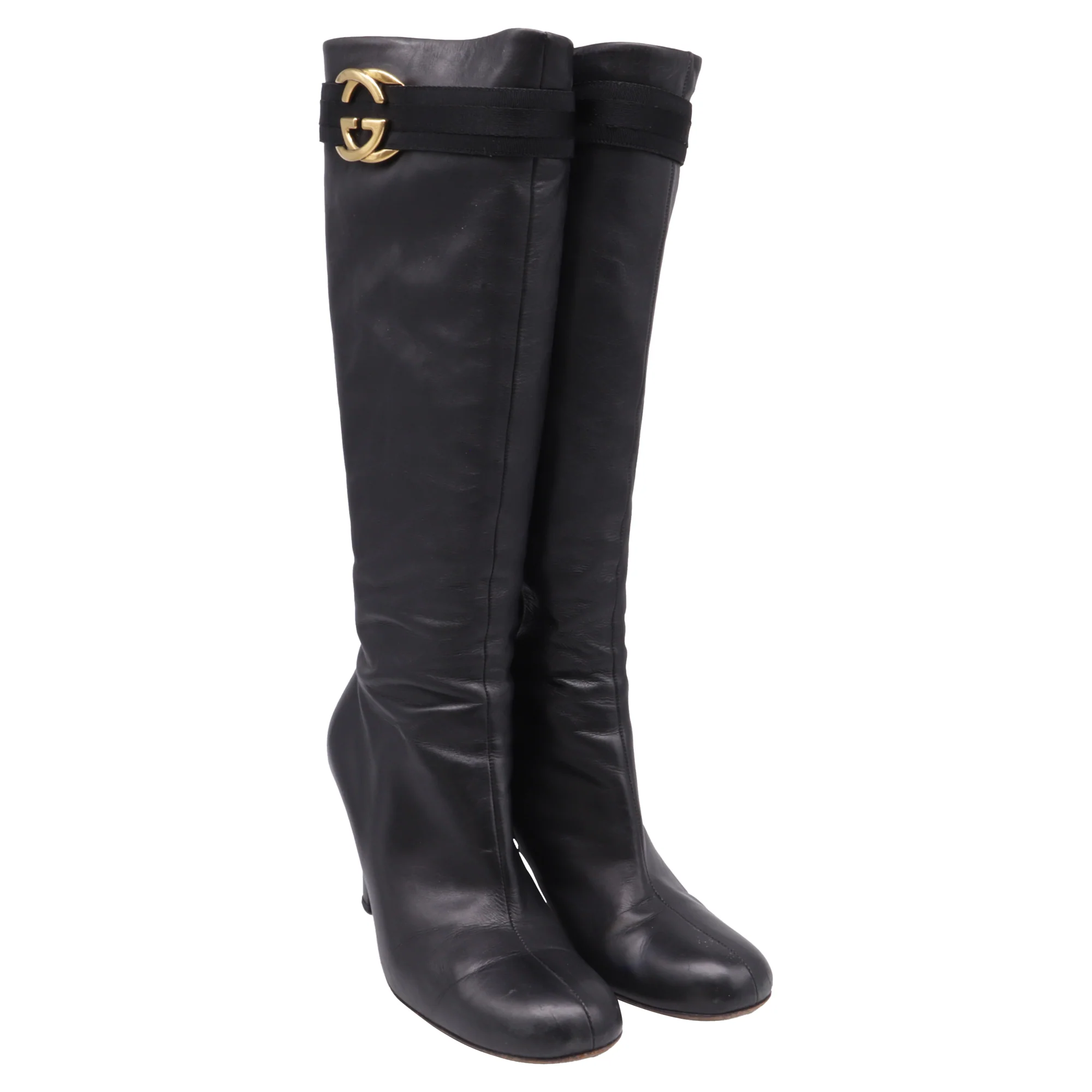 Women's Gucci Interlocking G Heeled Knee-High Boots in Black Leather - Image 3