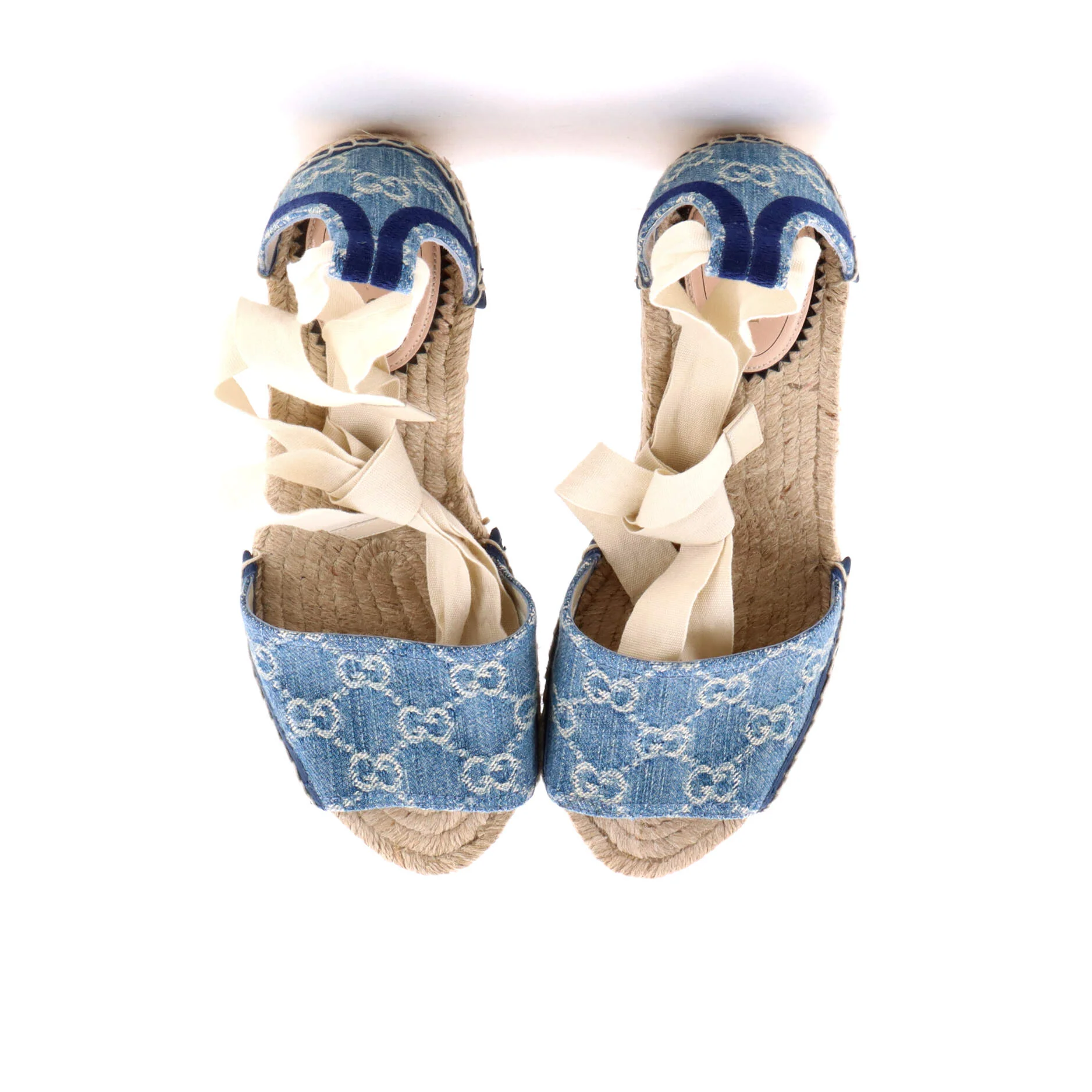 Women's Lace Up Platform Espadrilles GG Denim - Image 2