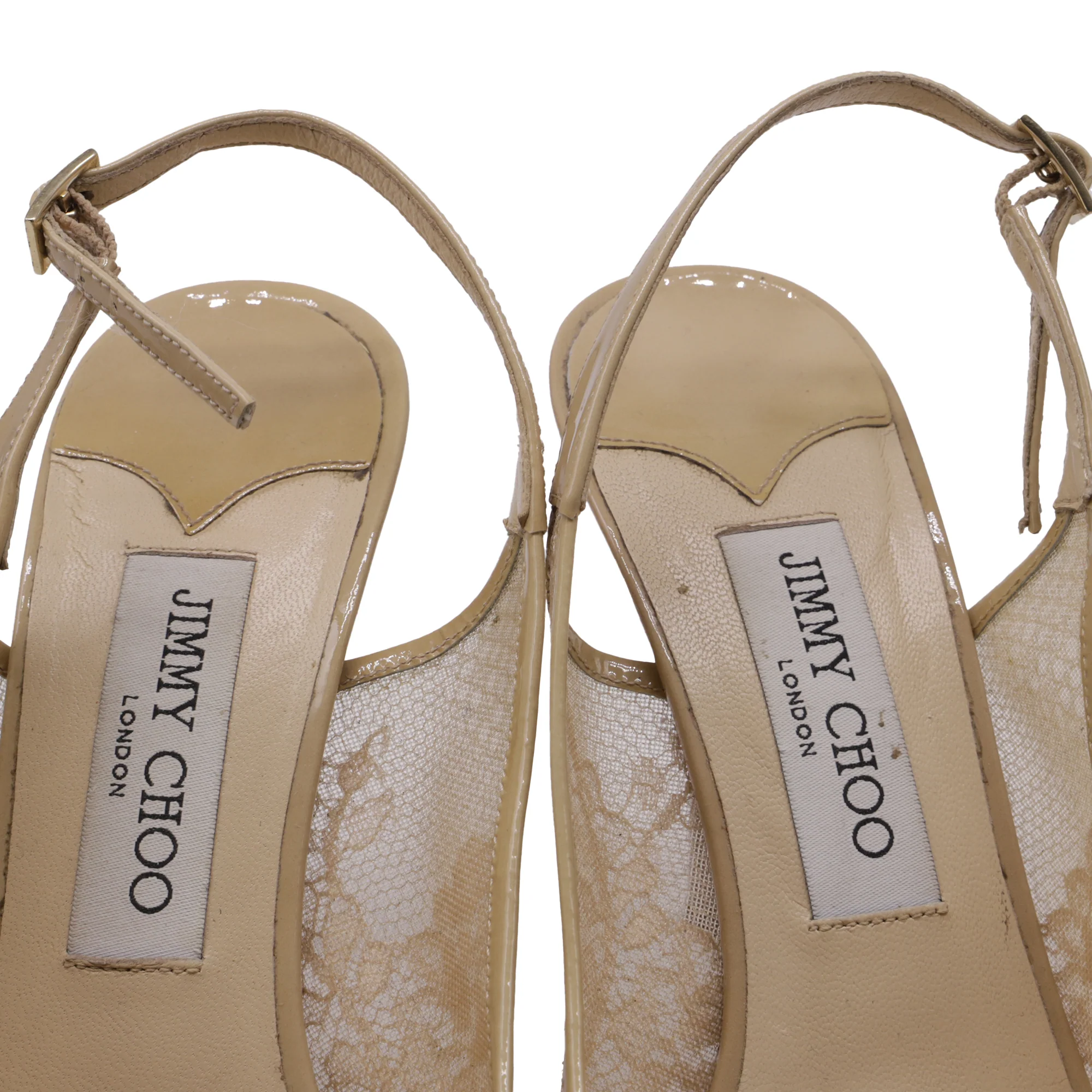 Women's Jimmy Choo Nova Lace Accent Slingback Pumps in Nude Leather - Image 9