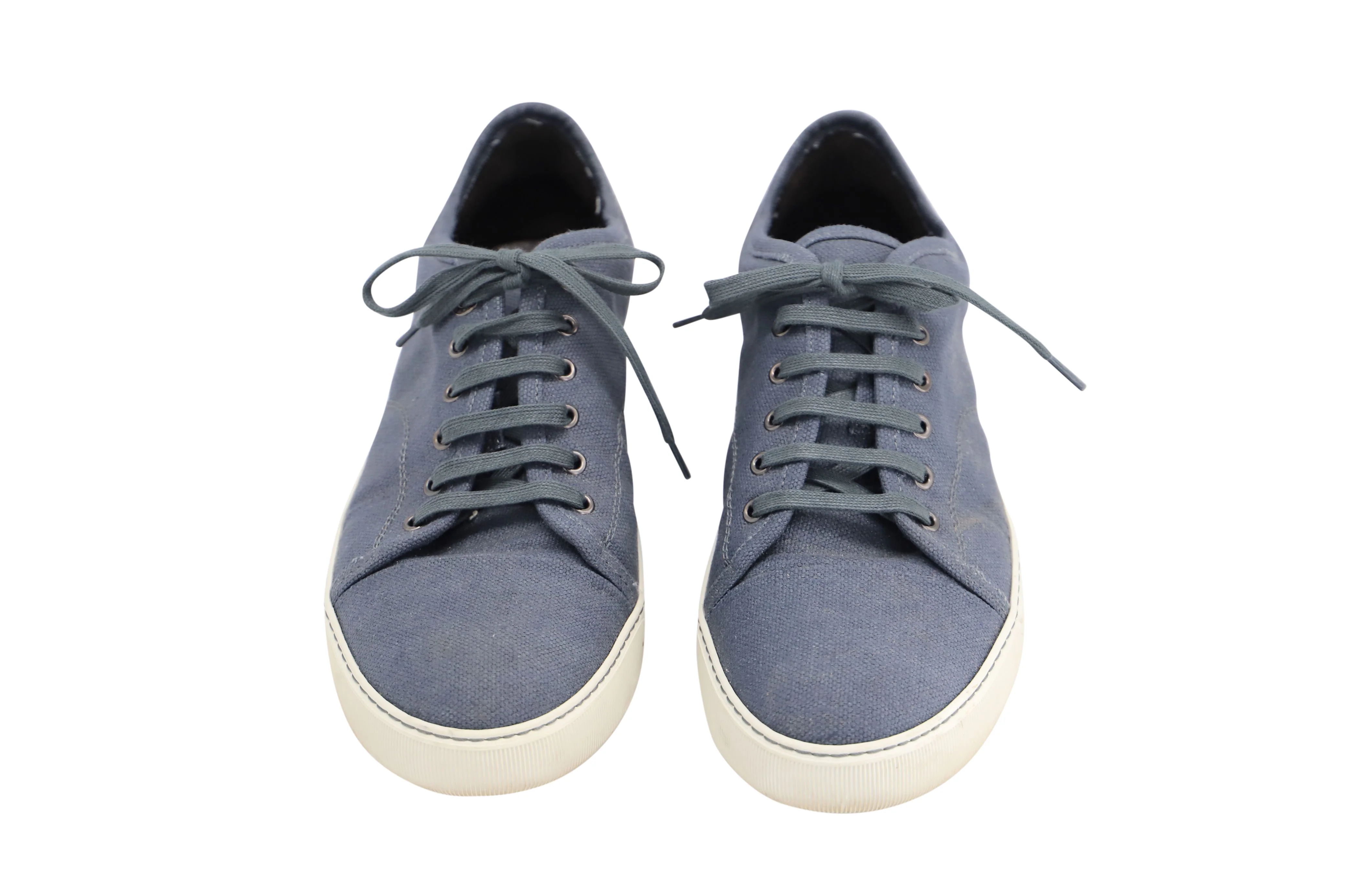 Men's Lanvin Woven Low Top Sneakers in Blue Linen - Image 2