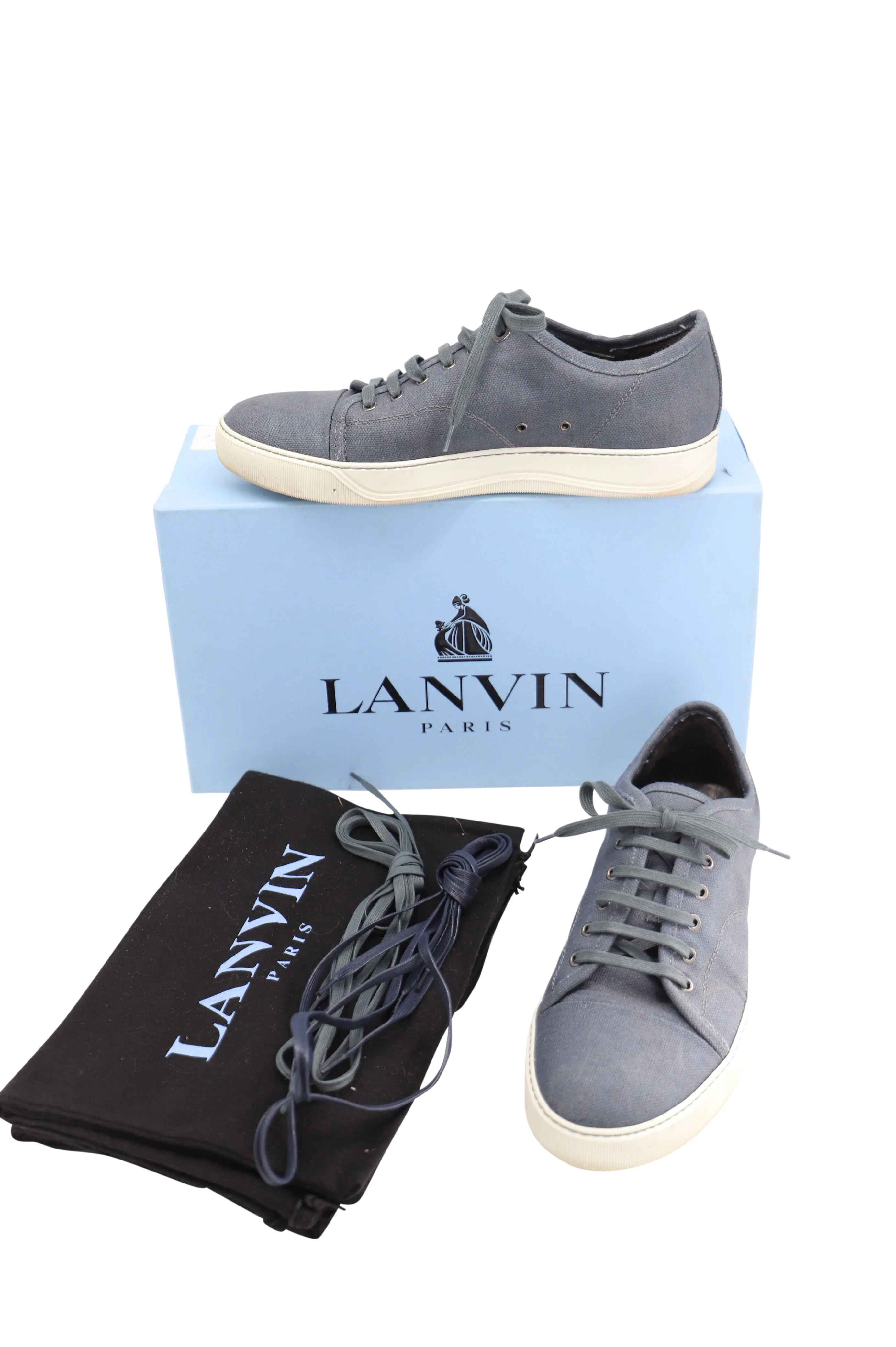 Men's Lanvin Woven Low Top Sneakers in Blue Linen - Image 7
