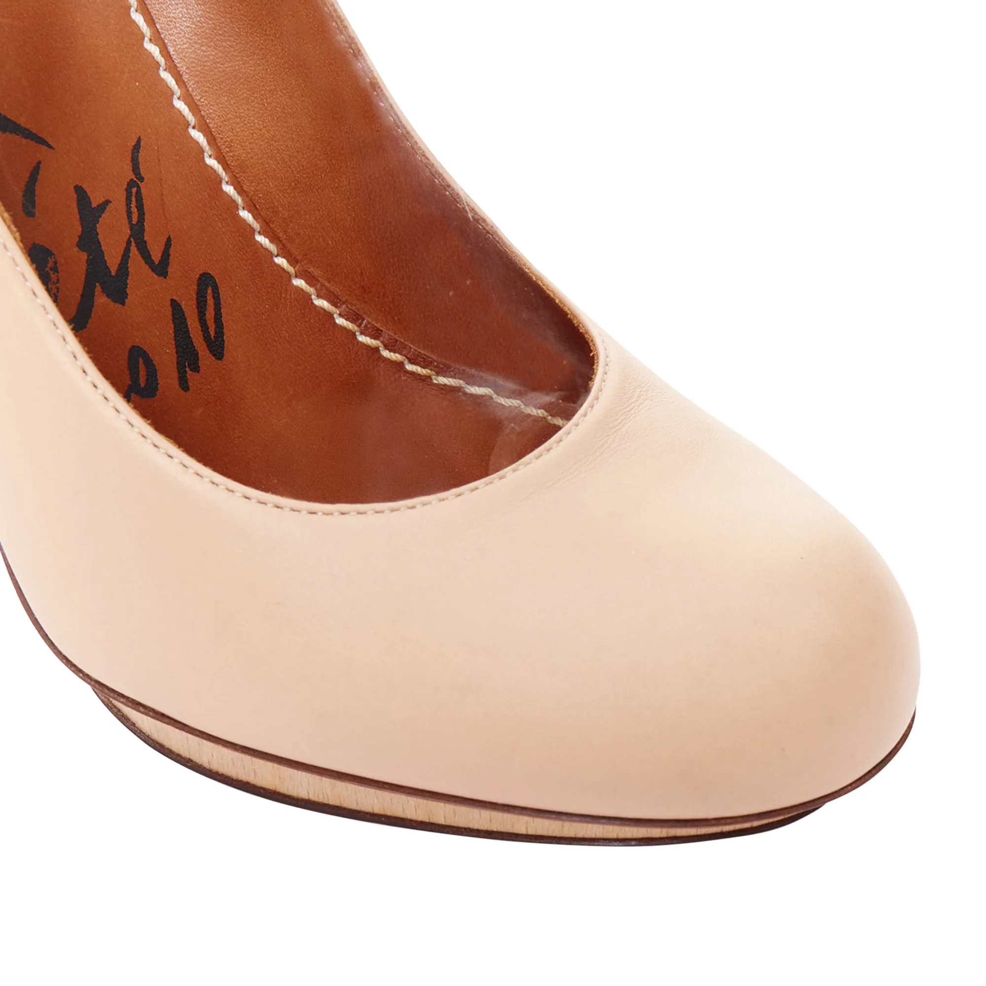 Women's LANVIN 2010 Runway nude leather gold chunky chain wooden platform pumps EU36.5 - Image 7