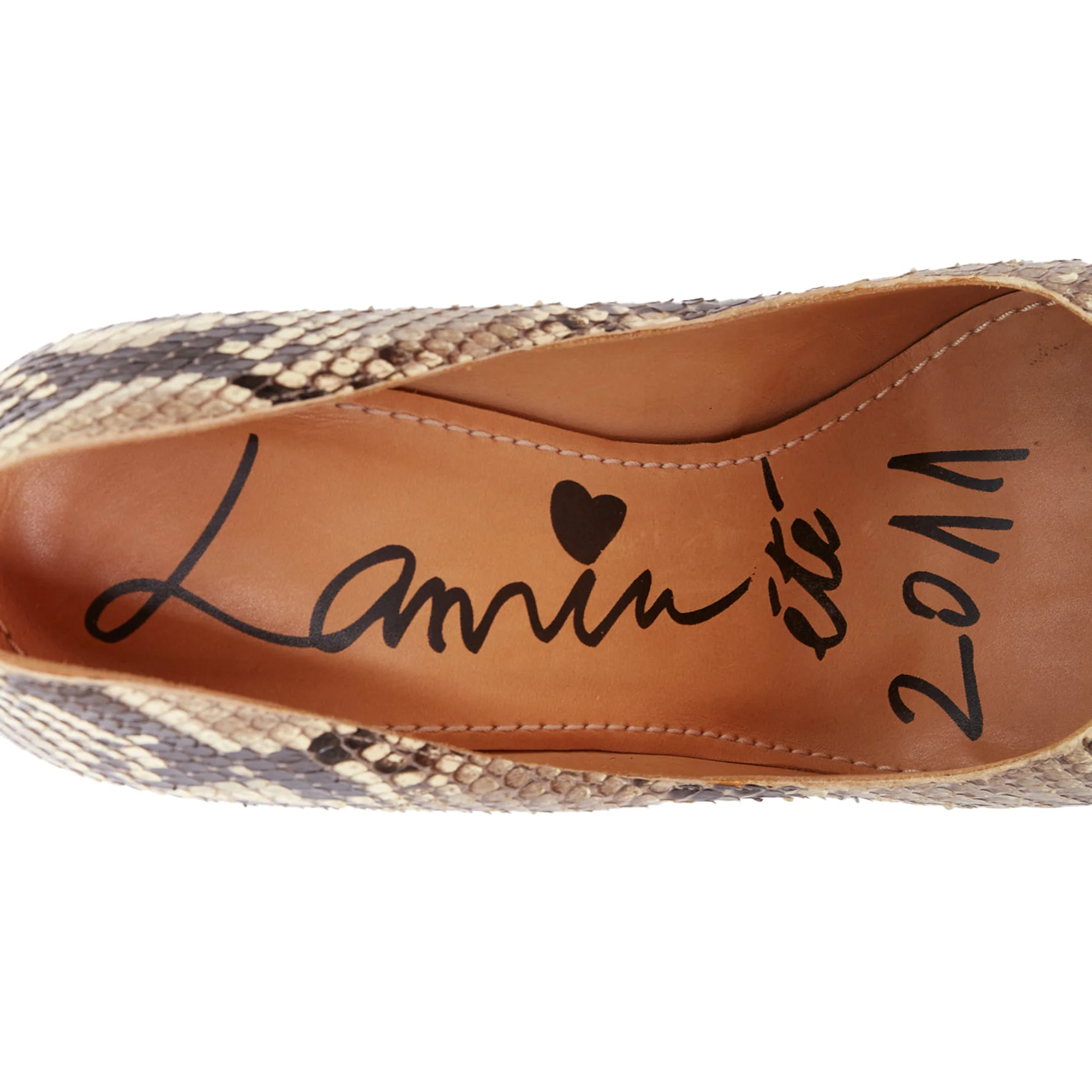 Women's LANVIN 2011 beige scaled leather brown wood platform pumps EU36.5 - Image 9