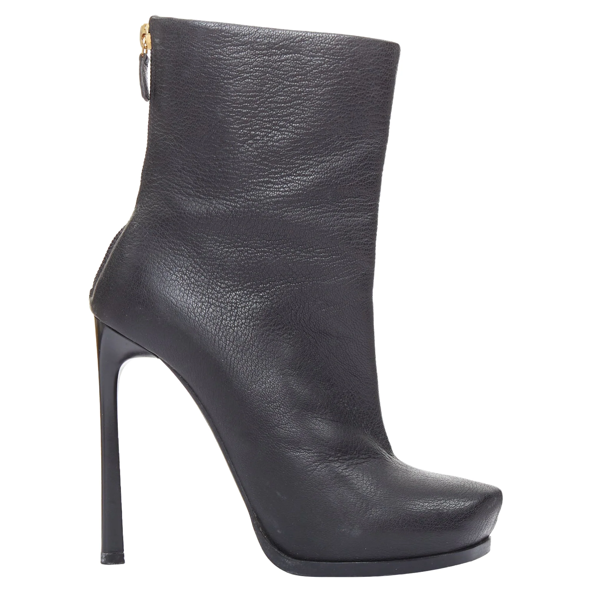 Women's LANVIN AW11 Runway black leather sculpted point toe stiletto ankle boots EU36.5