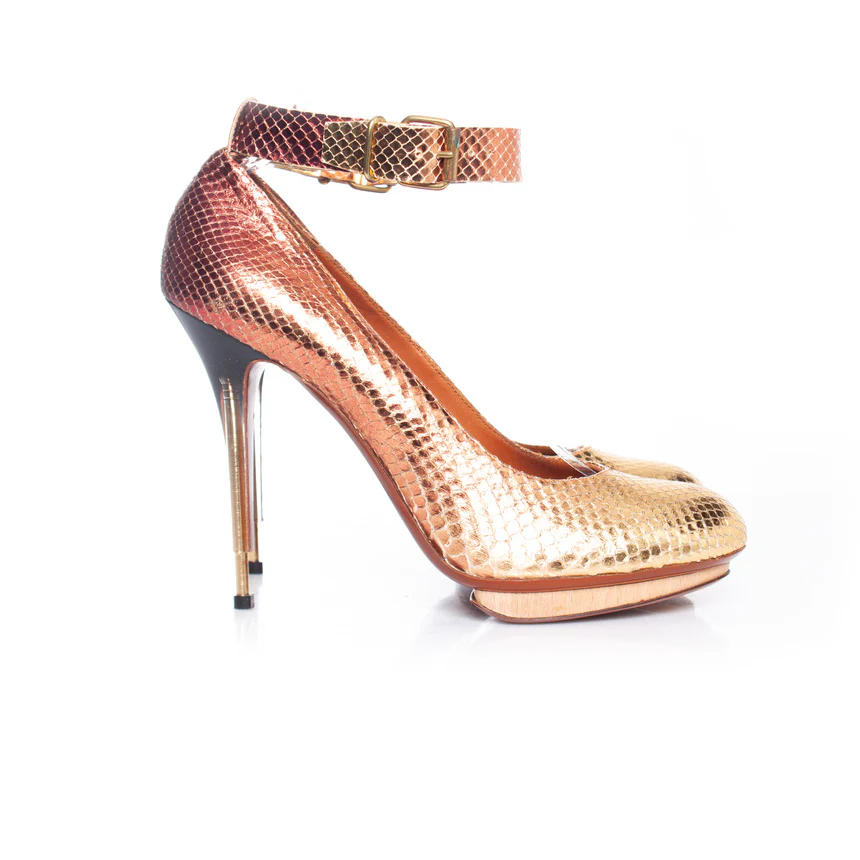 Women's Lanvin Metallic python ankle strap pumps - Image 5