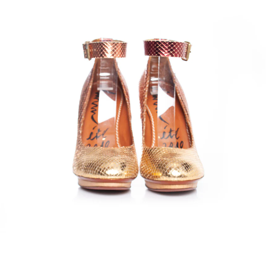 Women's Lanvin Metallic python ankle strap pumps - Image 7