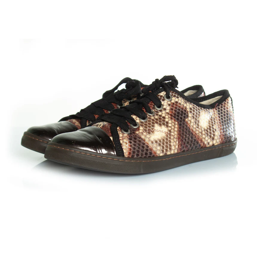 Women's Lanvin python trainers with patent leather toe
