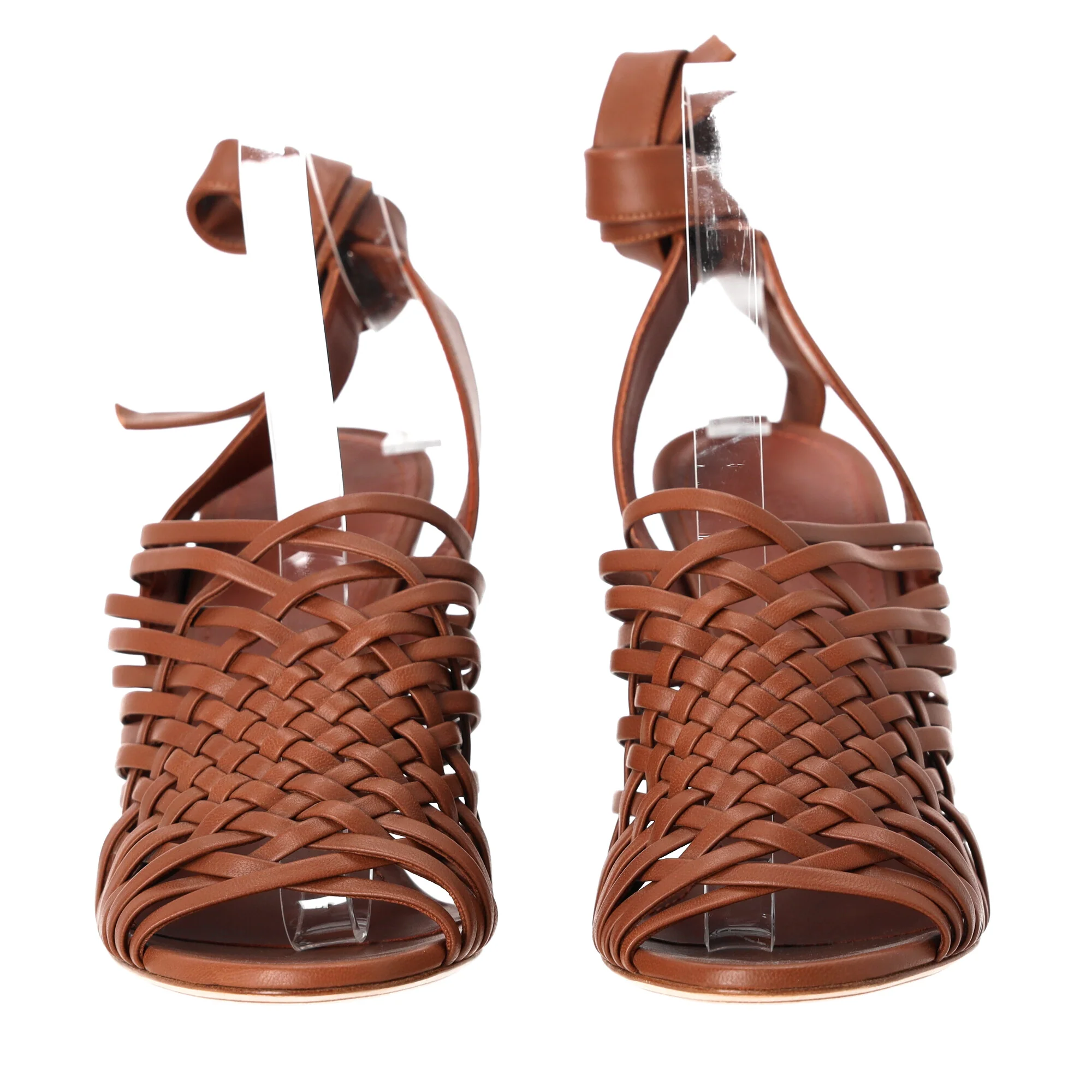 Women's Loro Piana Kristin Woven Ankle-Tie Sandals in Brown Leather - Image 4