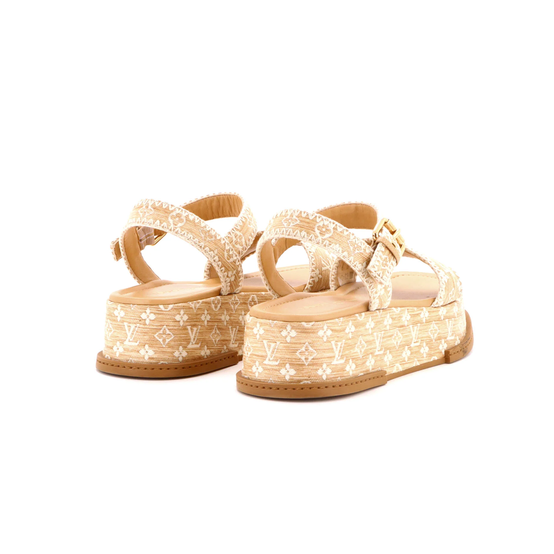 Women's Maya Platform Heeled Sandals Monogram Raffia - Image 3