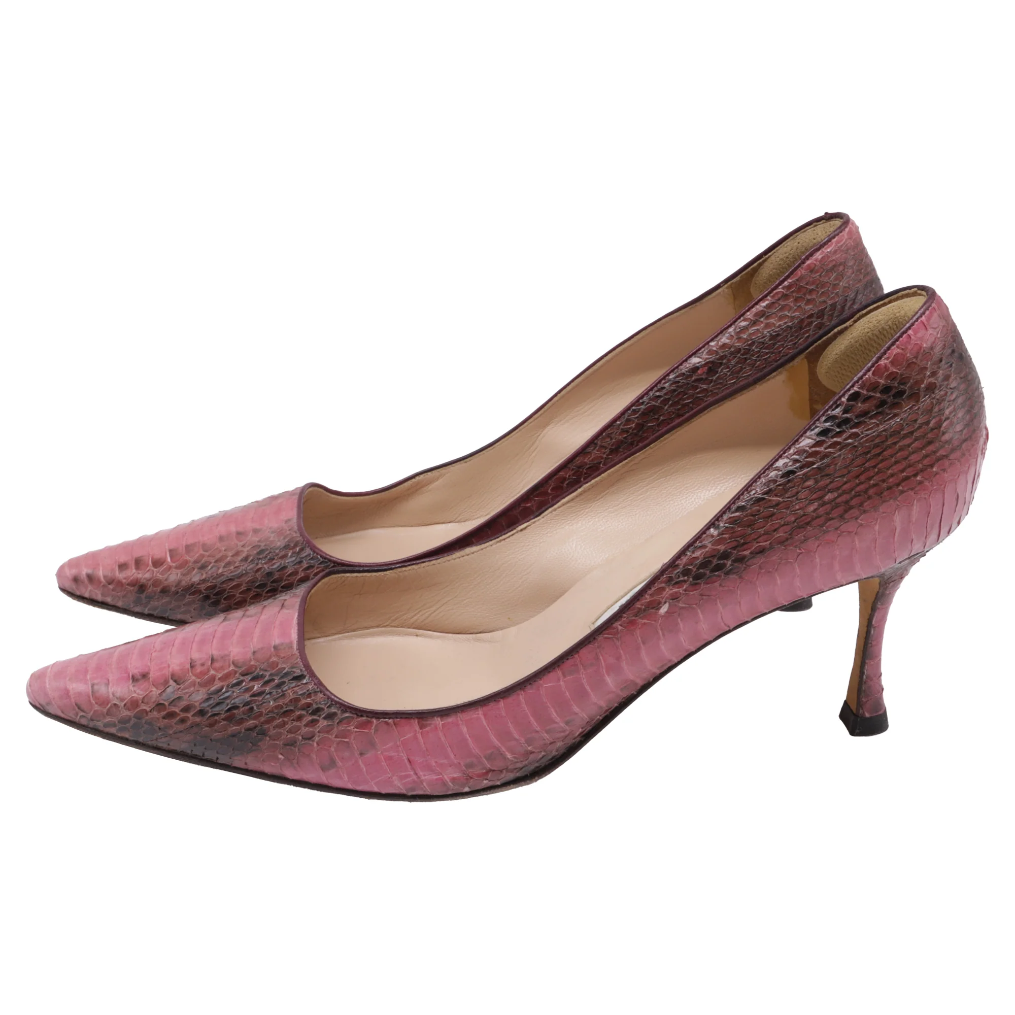 Women's Manolo Blahnik Snakeskin Pointed-Toe Pumps in Pink Leather - Image 4