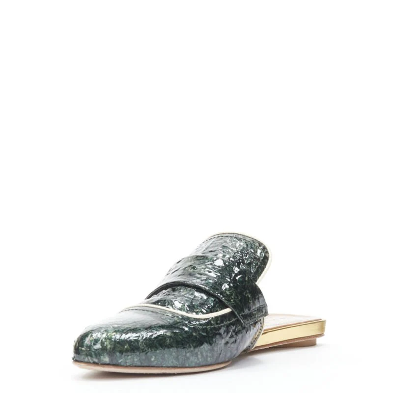 Women's Marni crinkled patent point toe slip on mule ts loafer - Image 10
