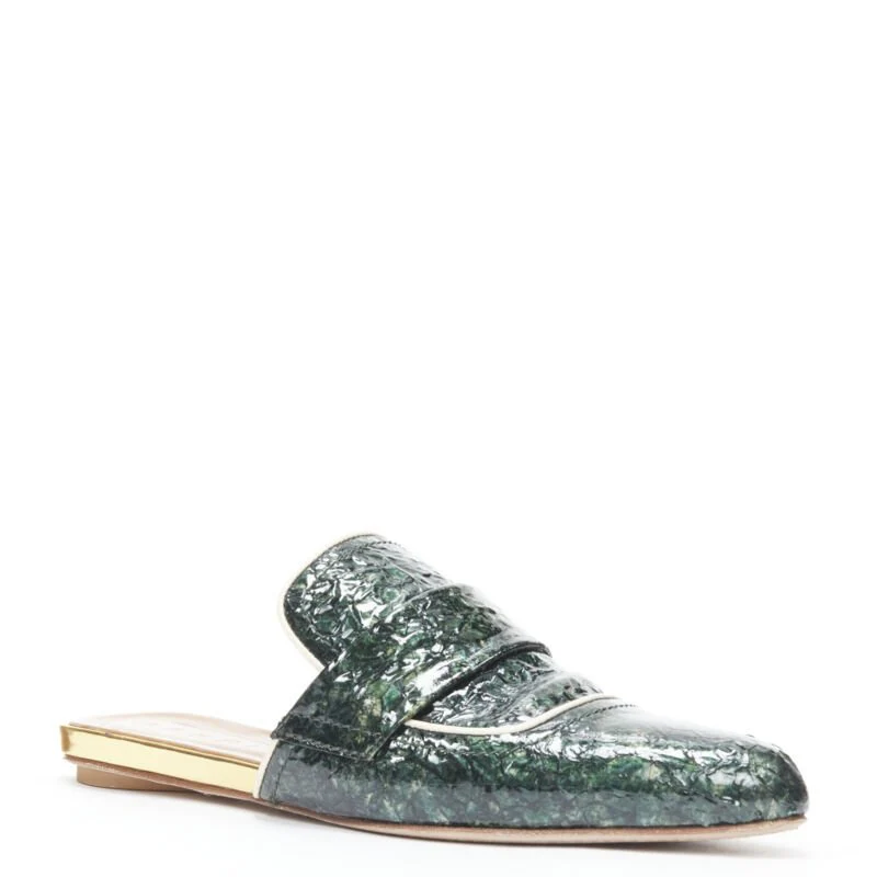 Women's Marni crinkled patent point toe slip on mule ts loafer - Image 9